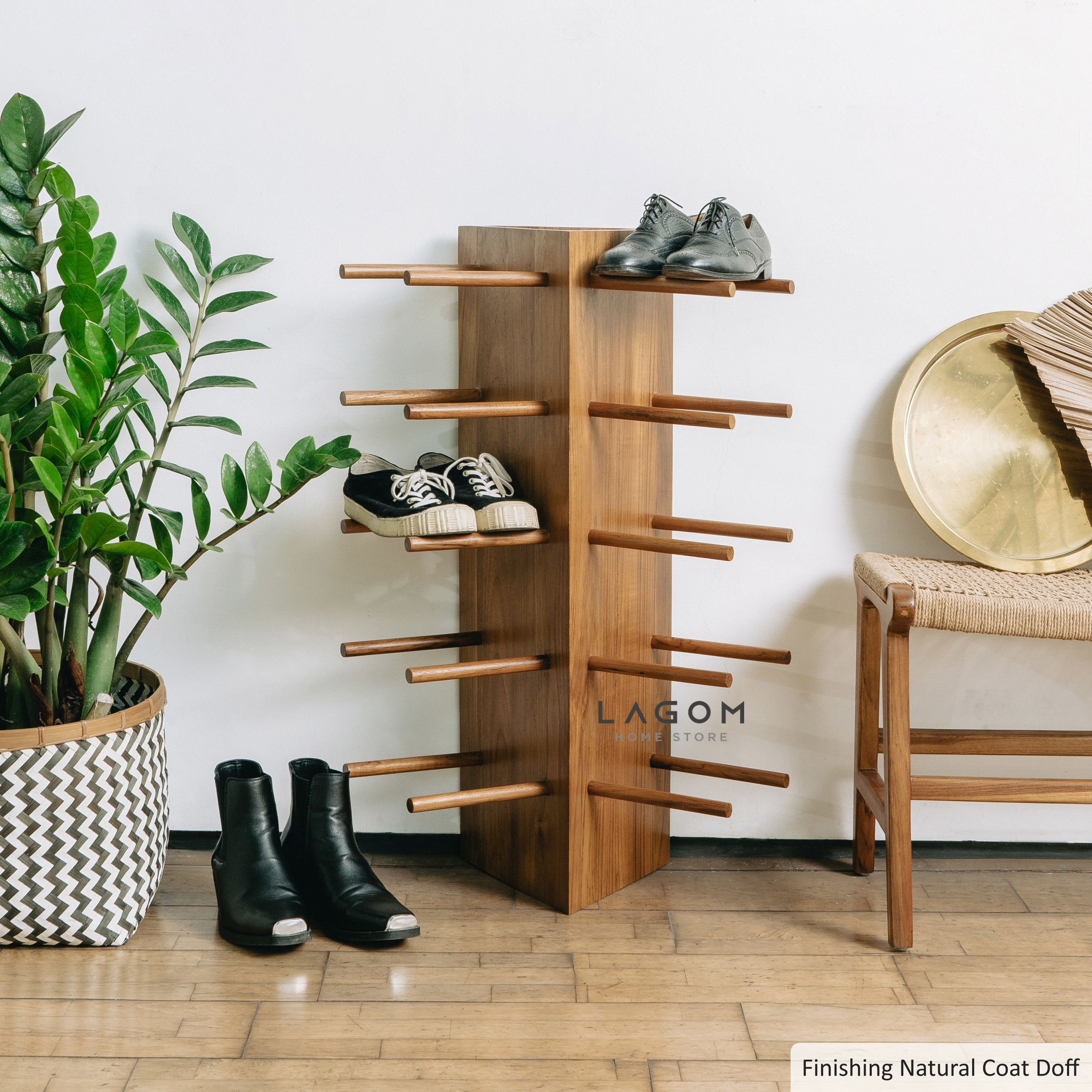 Rak Sepatu Segitiga dari Kayu Jati Shoe Rack Lagom Home Store Jati Furnitur Teak Furniture Jakarta