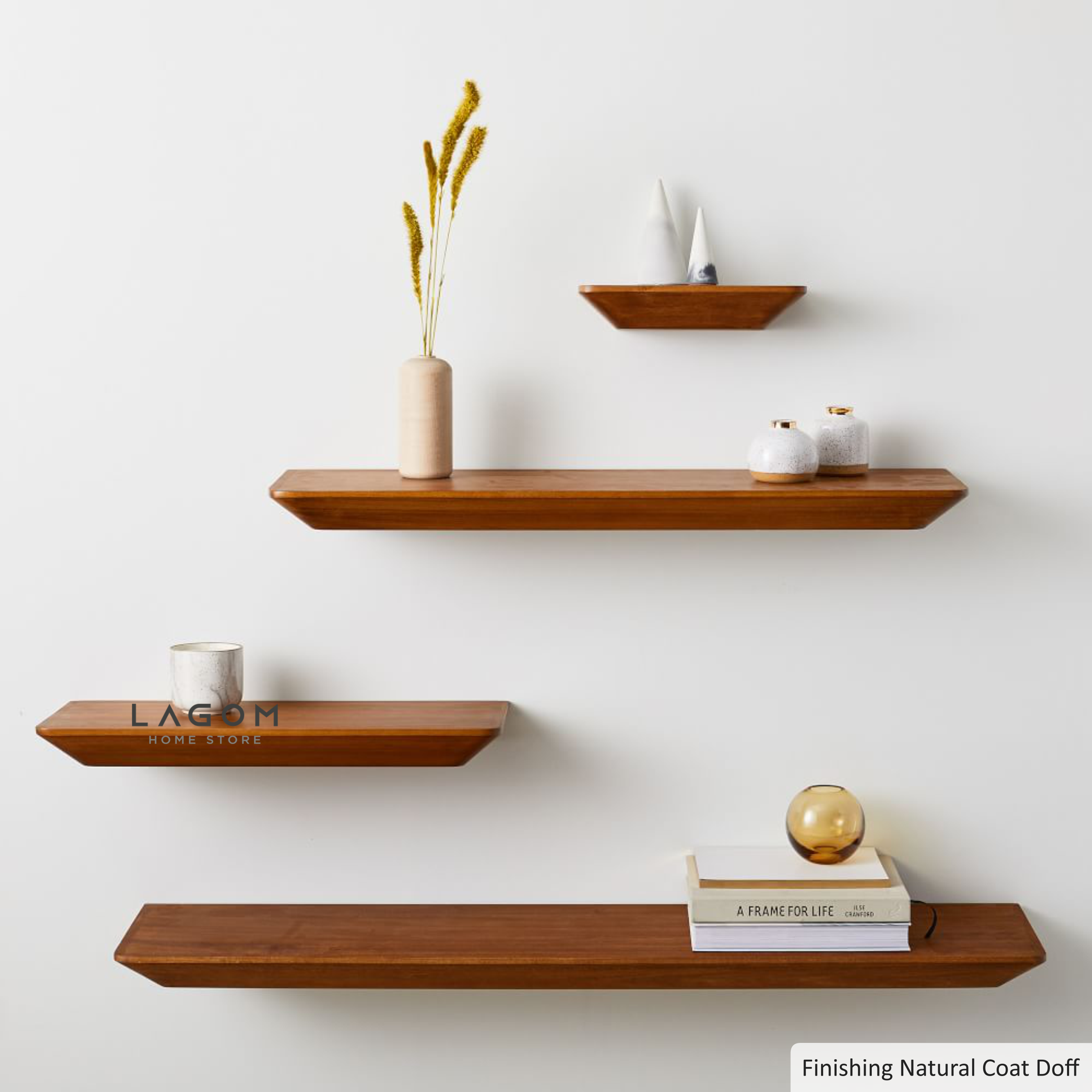 Set Ambalan Dinding dari Kayu Jati Set of Shelves (4 Shelves) Wall Shelf Lagom Home Store Jati Furnitur Teak Furniture Jakarta