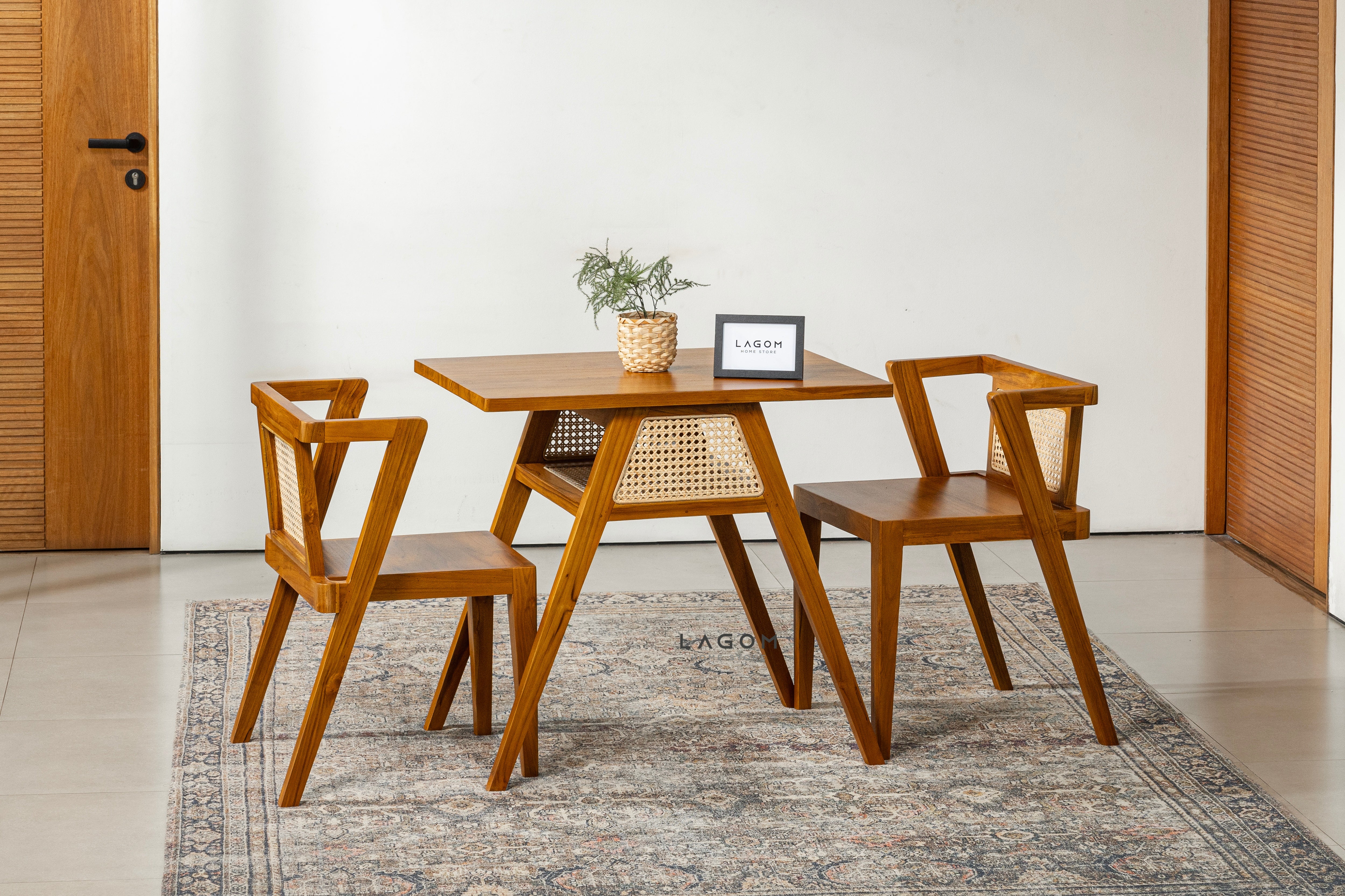 Set Meja Makan Jati dan Rotan Unik Dining Set Lagom Home Store Jati Furnitur Teak Furniture Jakarta