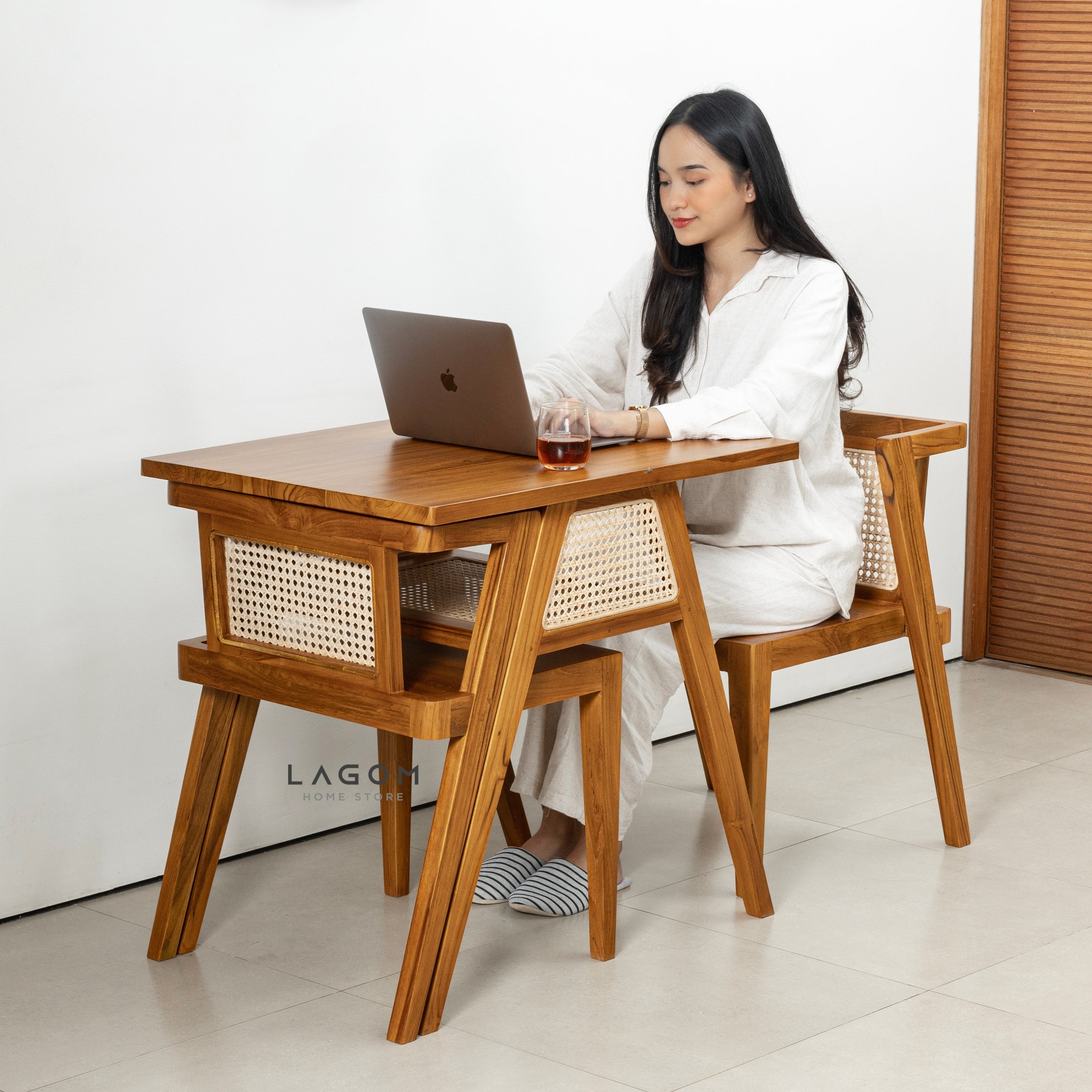 Set Meja Makan Jati dan Rotan Unik Dining Set Lagom Home Store Jati Furnitur Teak Furniture Jakarta