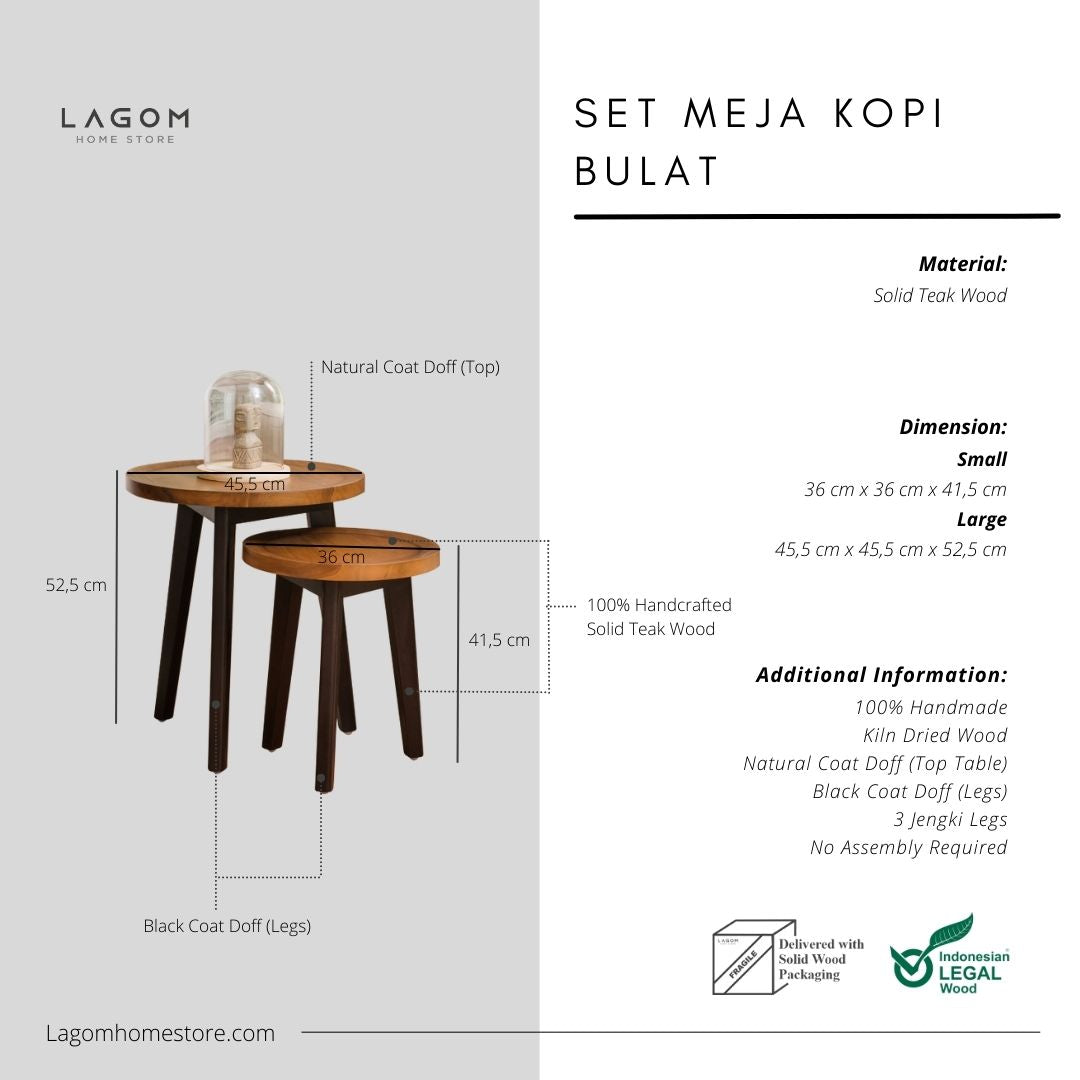 Set Meja Samping bentuk Bundar dari Kayu Jati Solid Coffee Table Lagom Home Store Jati Furnitur Teak Furniture Jakarta