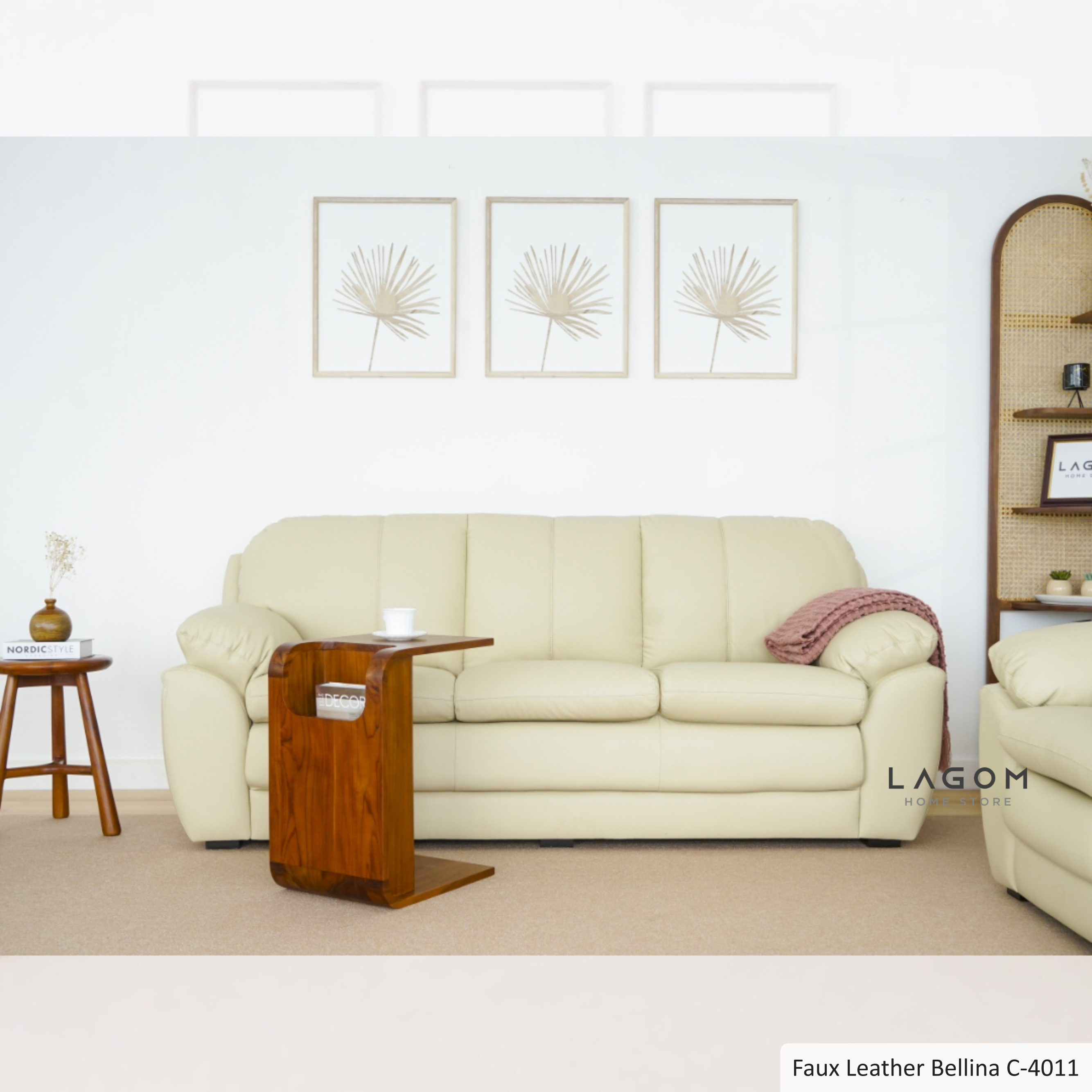 Set Sofa Kulit Frame Kayu Jati untuk Ruang Tamu Sofa Lagom Home Store Jati Furnitur Teak Furniture Jakarta