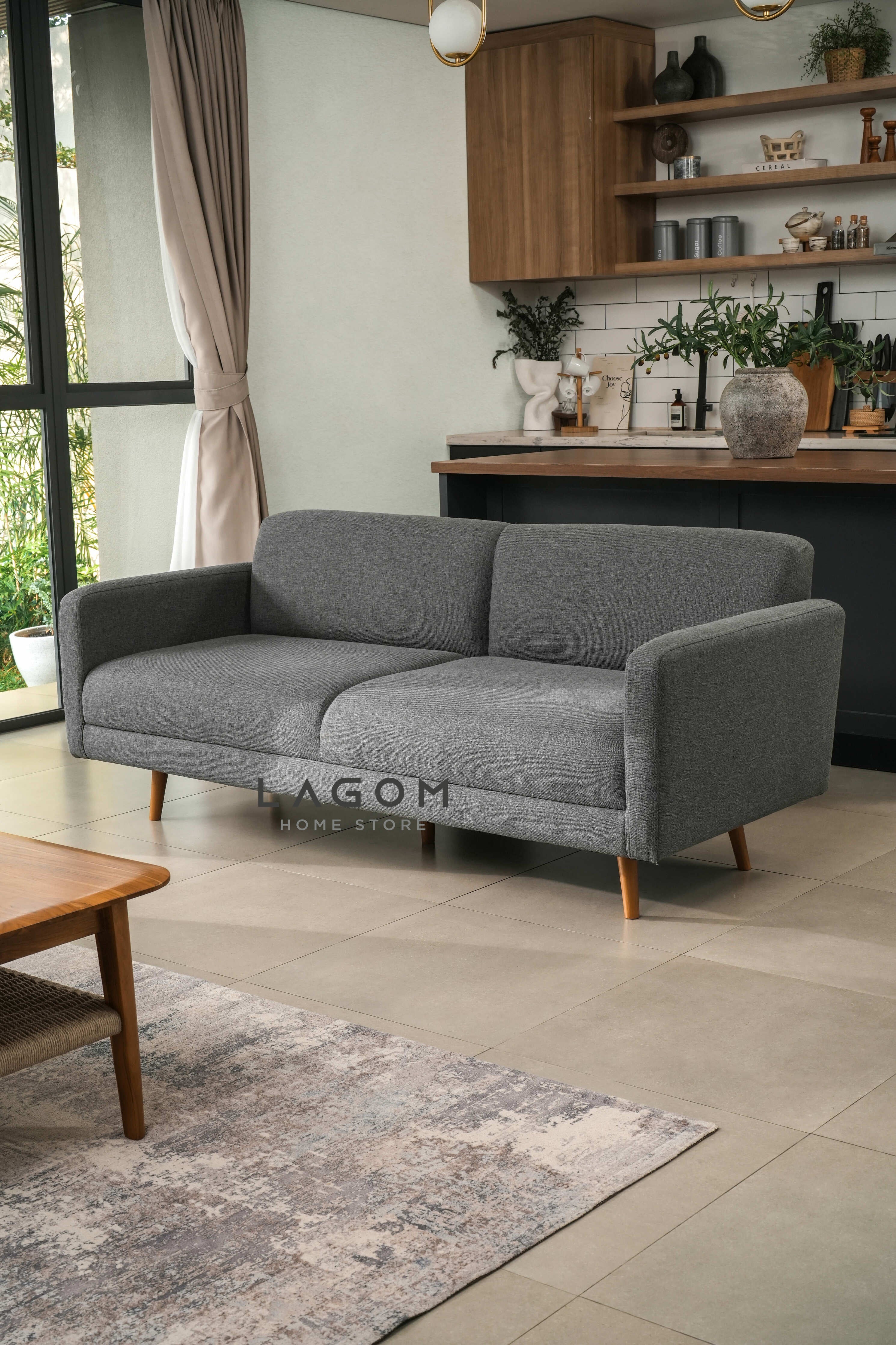 Sofa Kayu Jati Double Seater - Texture dan Color Customizable Sofa Lagom Home Store Jati Furnitur Teak Furniture Jakarta