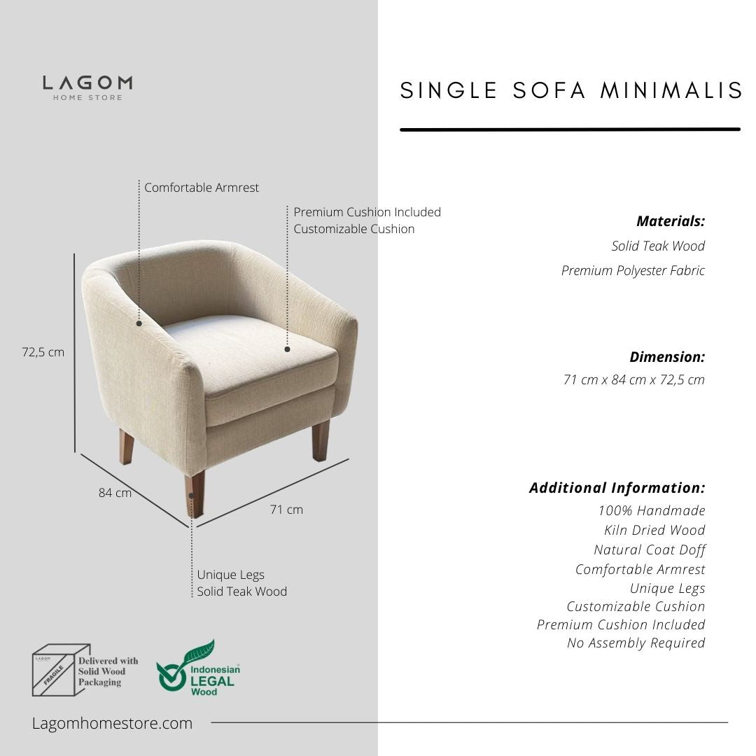 Sofa Single Premium Bebas Custom Warna & Tekstur Sofa Lagom Home Store Jati Furnitur Teak Furniture Jakarta