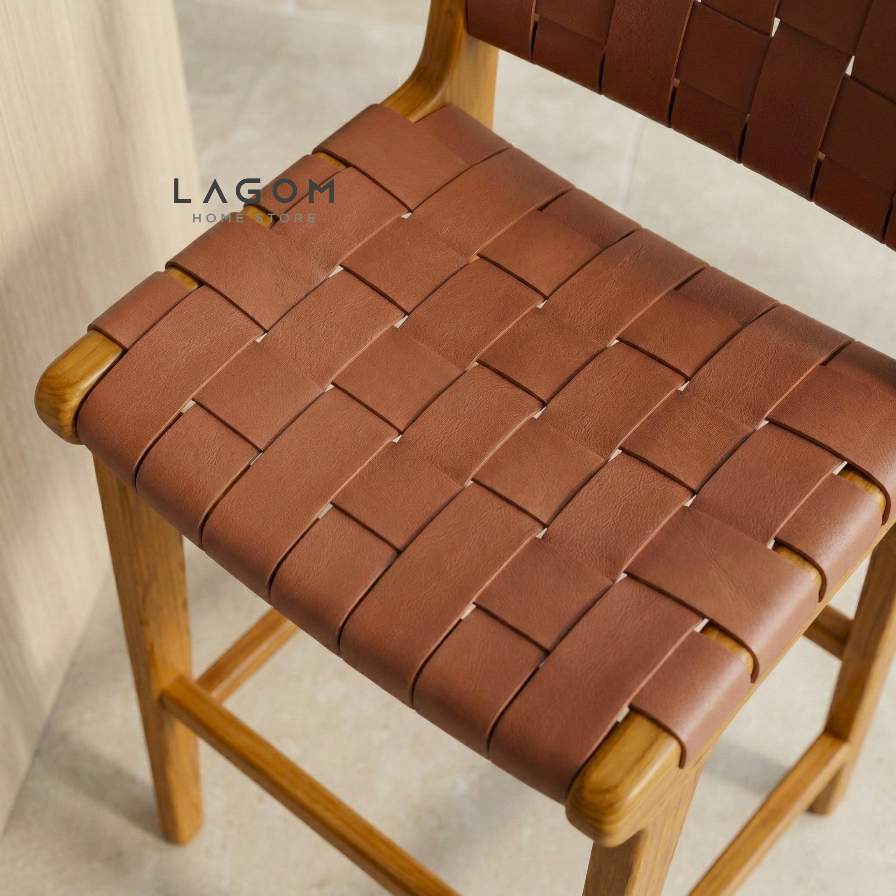 Solid Teak Bar Stool with Genuine Leather Bar Stool Lagom Home Store Jati Furnitur Teak Furniture Jakarta