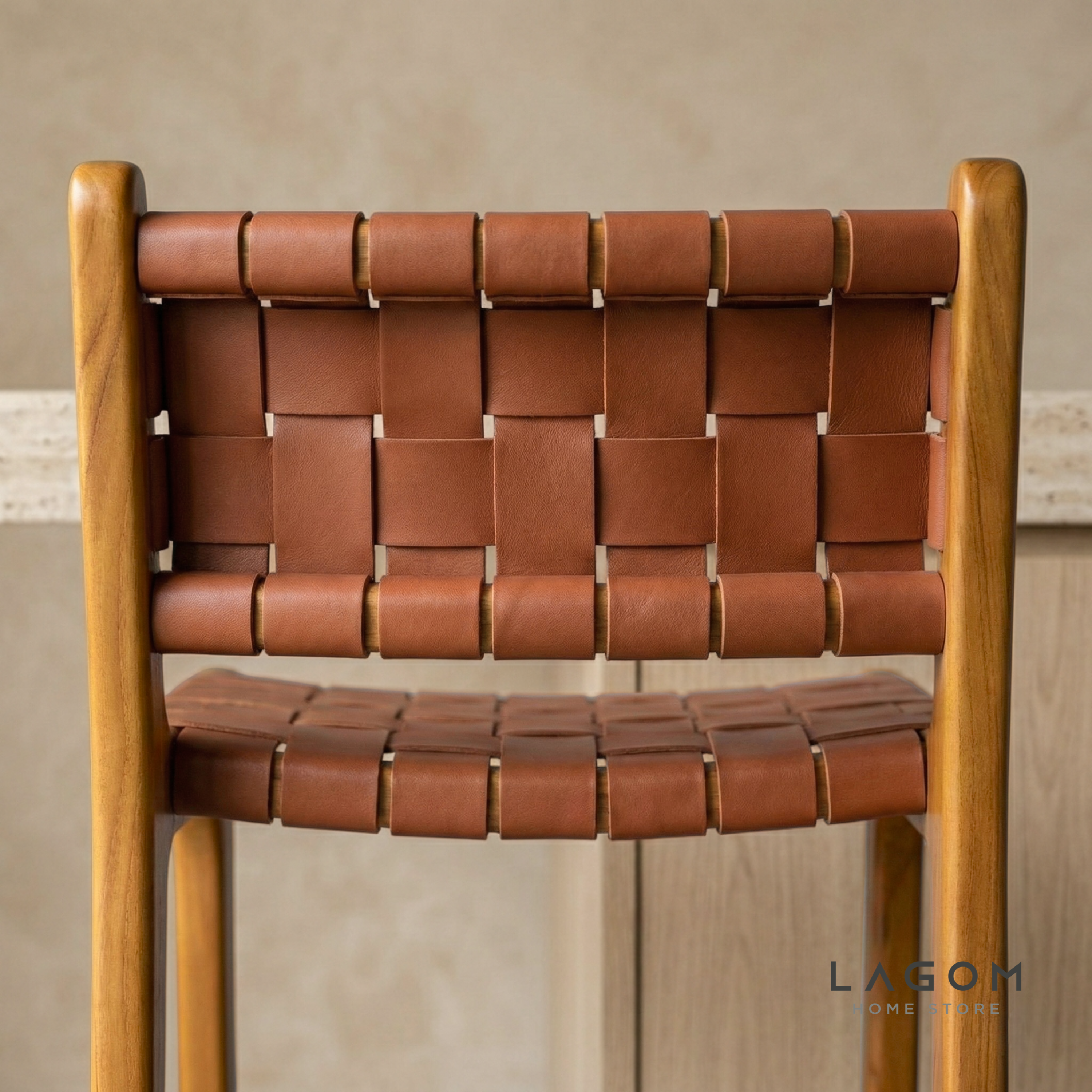 Solid Teak Bar Stool with Genuine Leather Bar Stool Lagom Home Store Jati Furnitur Teak Furniture Jakarta