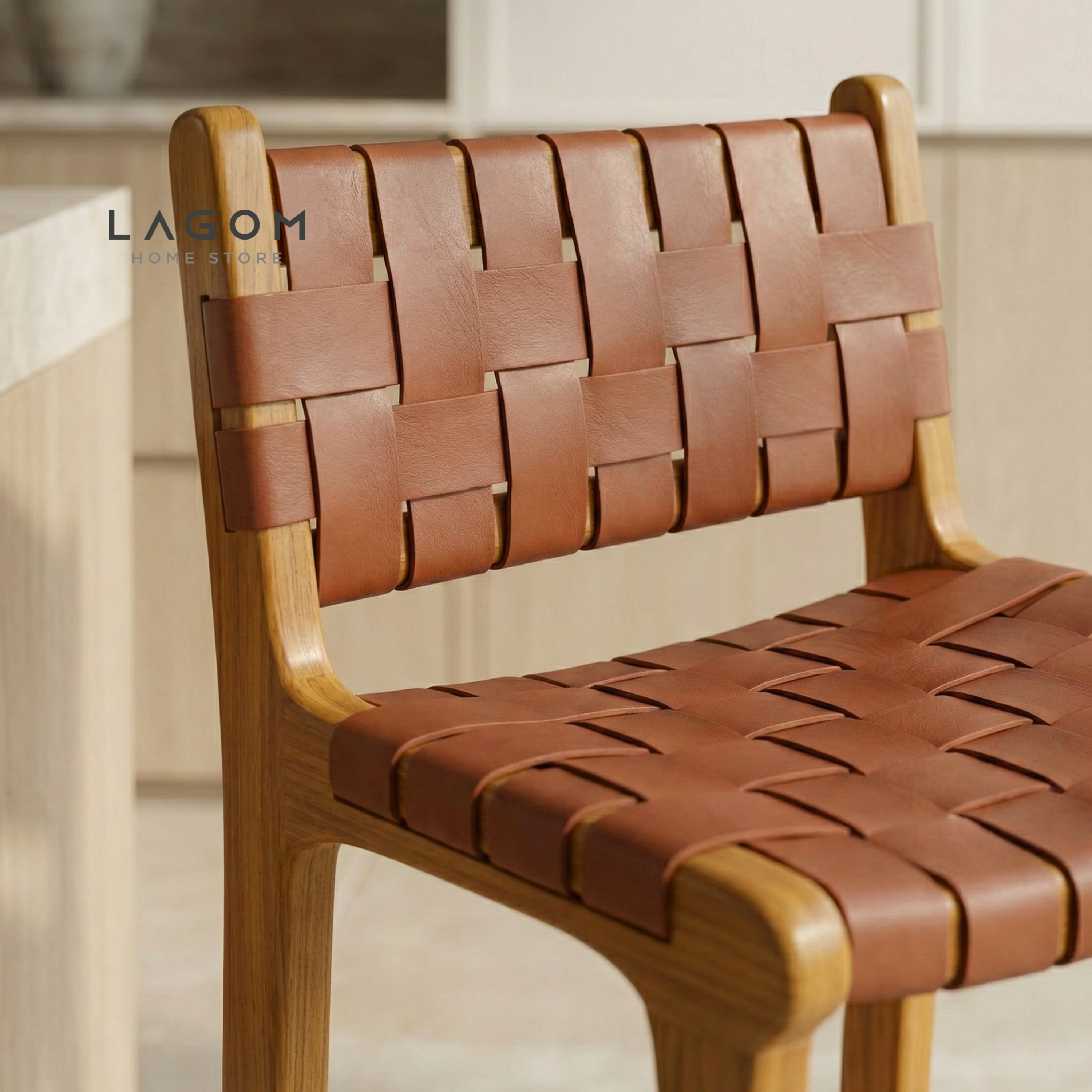 Solid Teak Bar Stool with Genuine Leather Bar Stool Lagom Home Store Jati Furnitur Teak Furniture Jakarta
