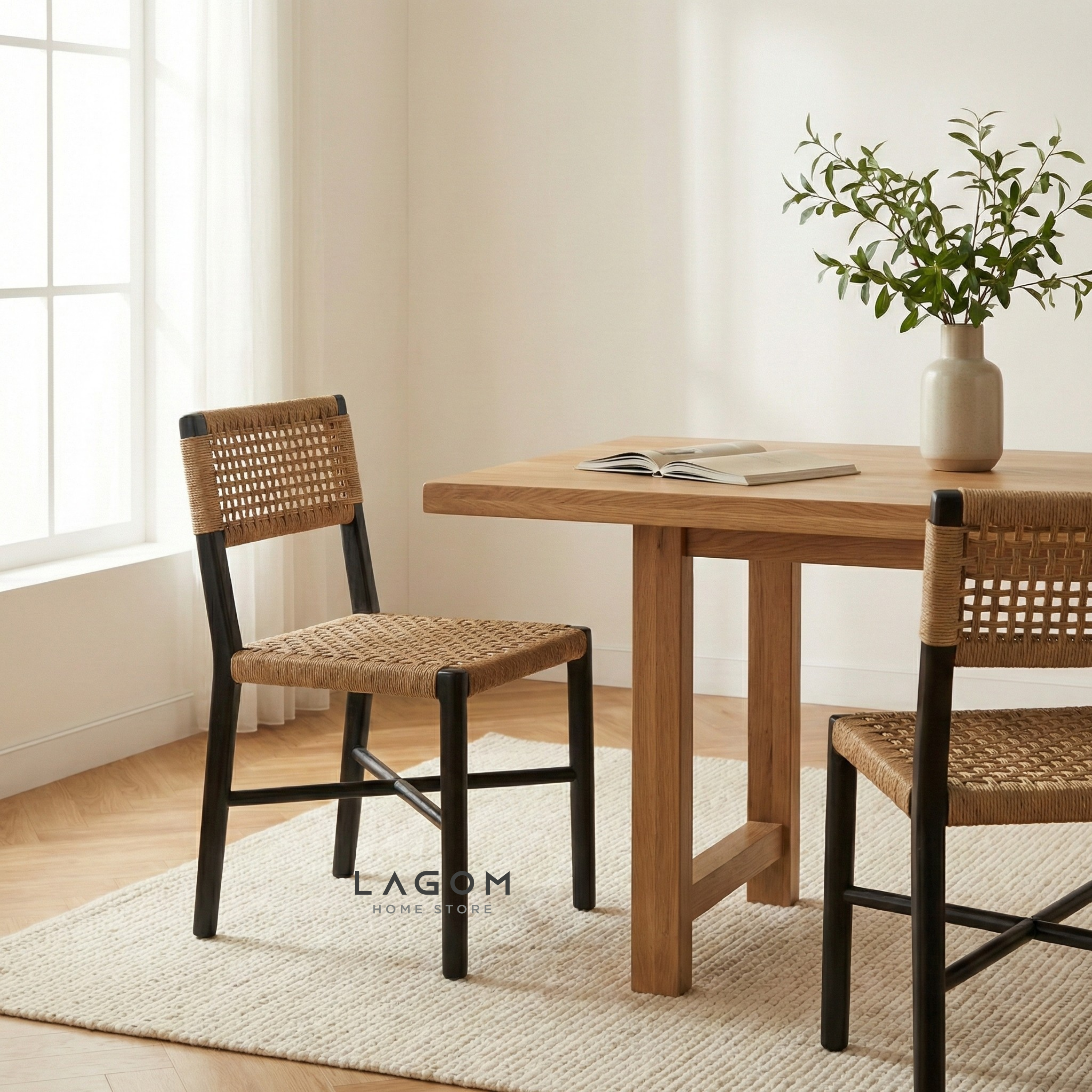 Solid Teak Chair with Handwoven Paper Loom Chair Lagom Home Store Jati Furnitur Teak Furniture Jakarta