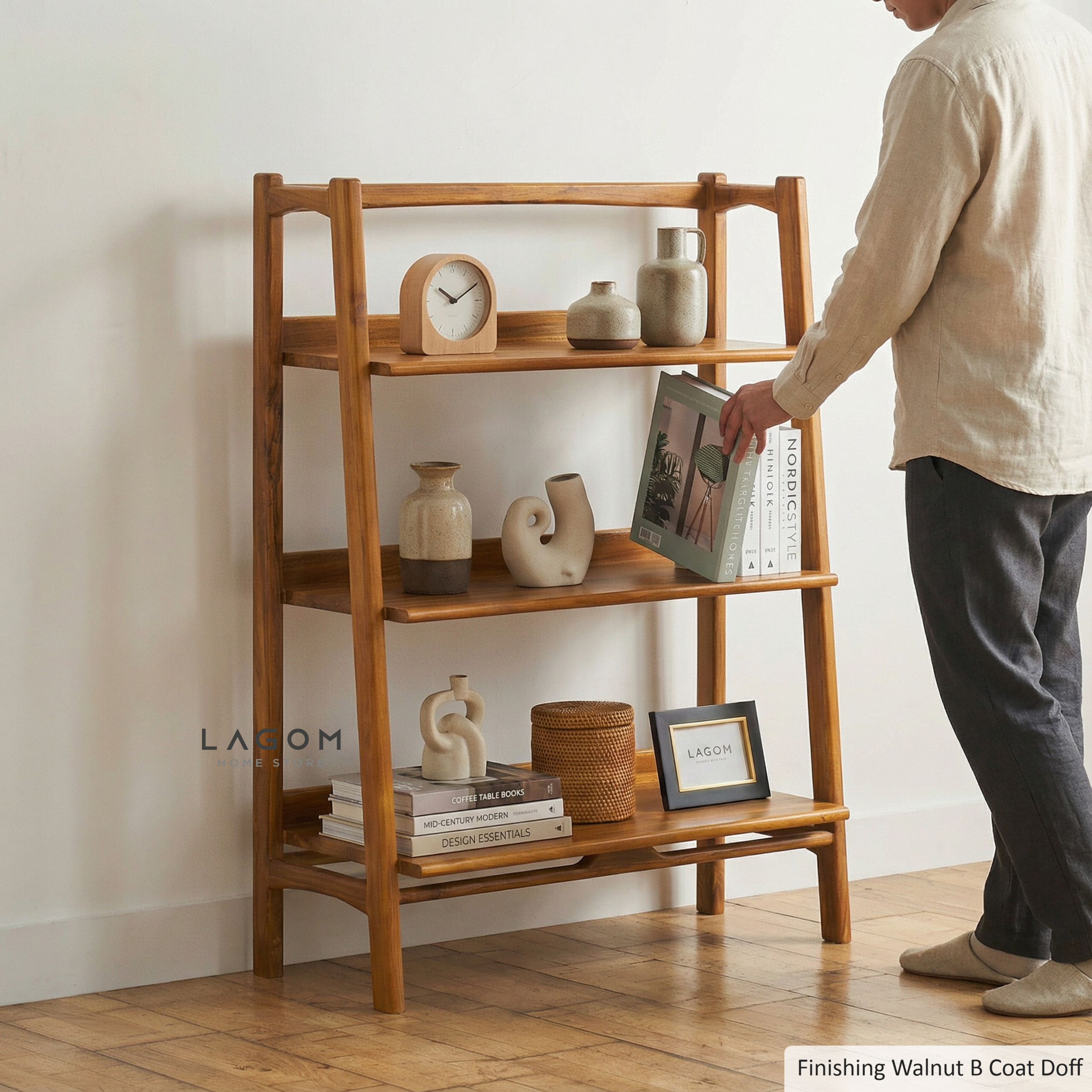 Solid Teak Open Shelf with 3 Tiers Bookshelves Lagom Home Store Jati Furnitur Teak Furniture Jakarta