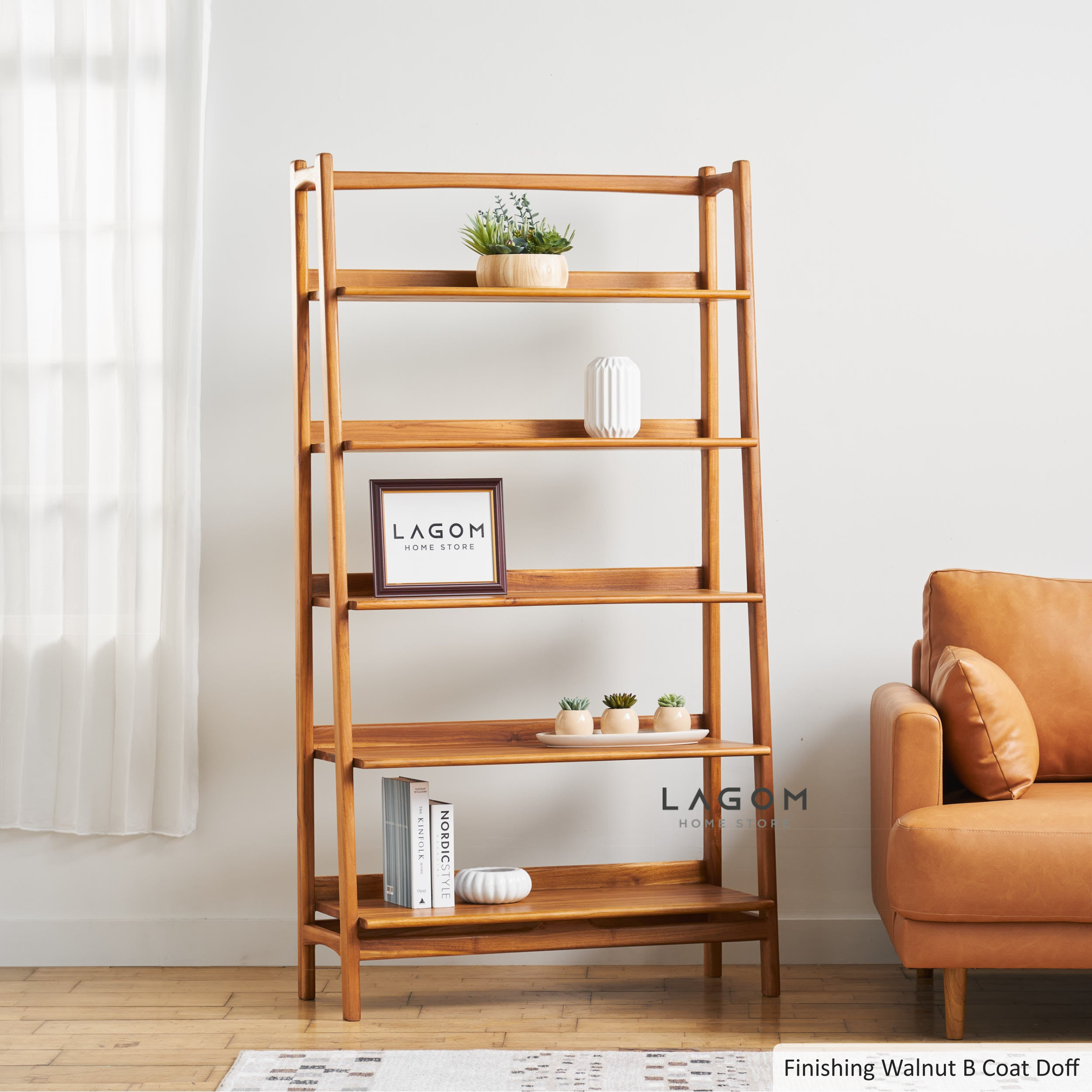 Solid Teak Open Shelf with 5 Tiers Bookshelf Lagom Home Store Jati Furnitur Teak Furniture Jakarta