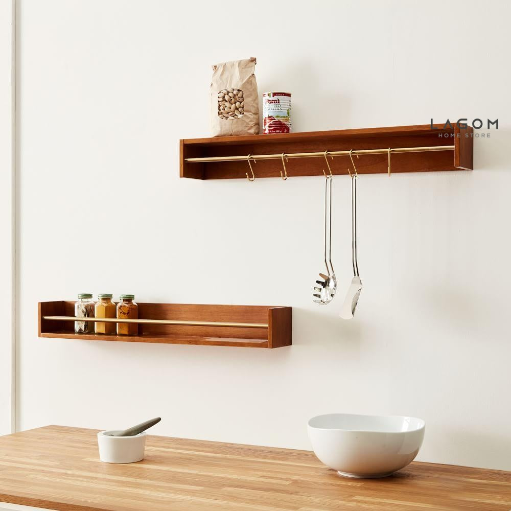 Solid Teak Wall Shelf Set with Brass Accent Set of 2 (Large Size) Wall Shelf Lagom Home Store Jati Furnitur Teak Furniture Jakarta