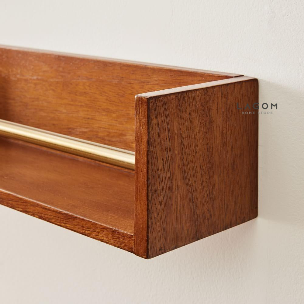 Solid Teak Wall Shelf Set with Brass Accent Wall Shelf Lagom Home Store Jati Furnitur Teak Furniture Jakarta
