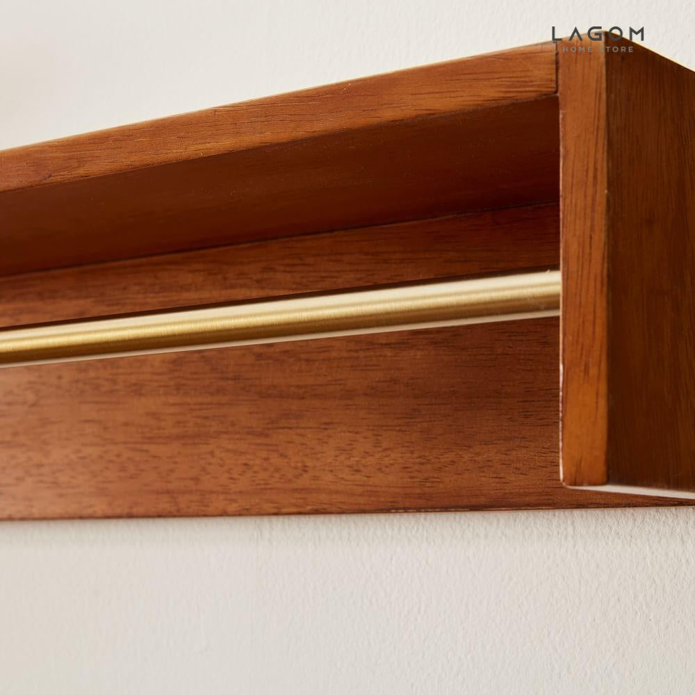 Solid Teak Wall Shelf Set with Brass Accent Wall Shelf Lagom Home Store Jati Furnitur Teak Furniture Jakarta