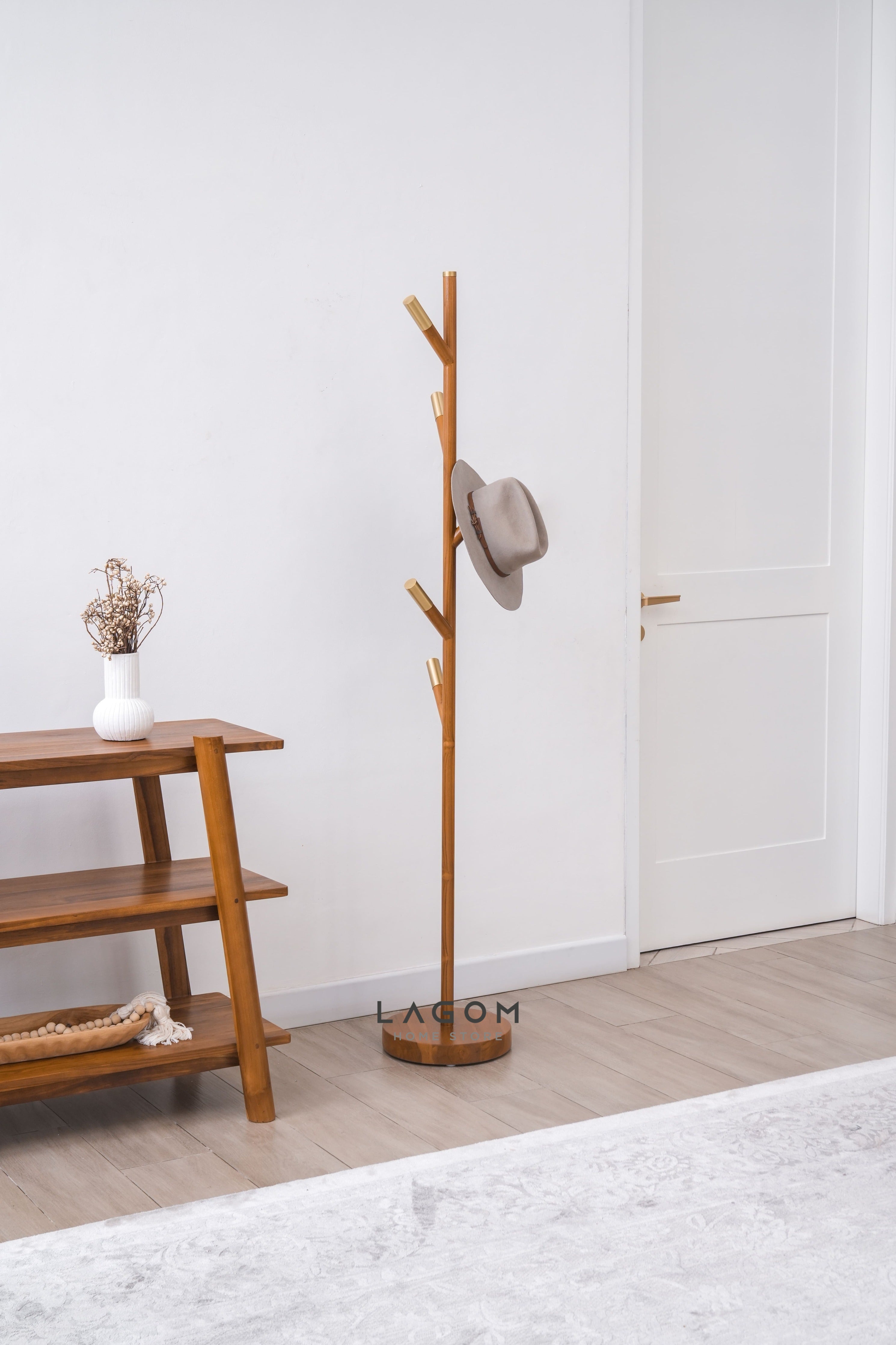 Standing Coat Hanger Ranting dari Kayu Jati Standing Coat Hanger Lagom Home Store Jati Furnitur Teak Furniture Jakarta