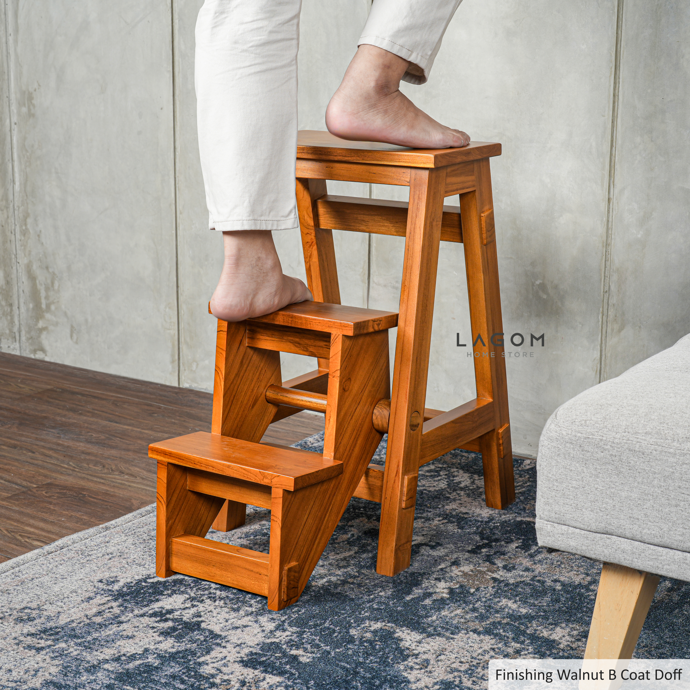 Step Stool Lipat/Kursi Bar dari Kayu Jati Solid Step Stool Lagom Home Store Jati Furnitur Teak Furniture Jakarta