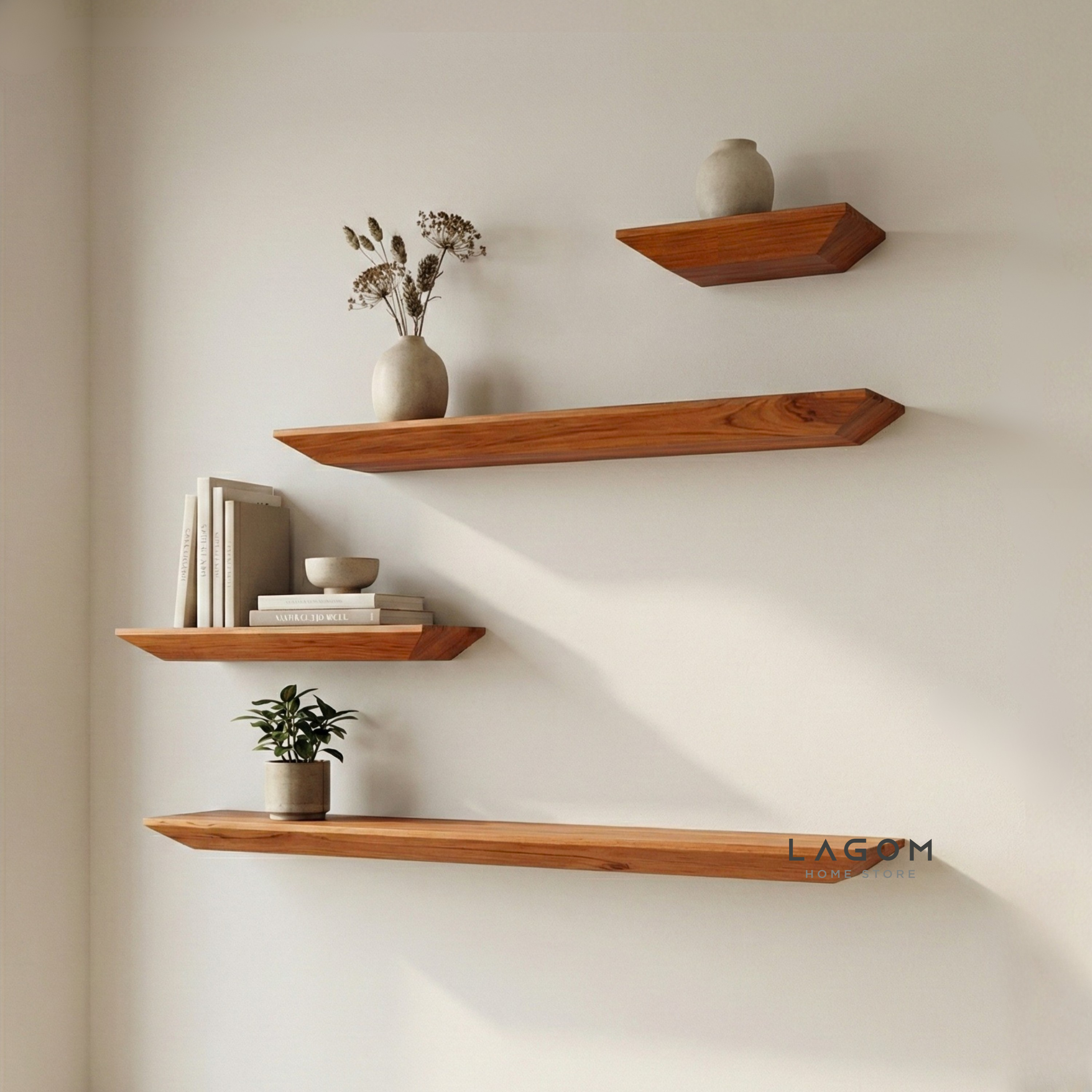 Teak Floating Shelves – Set of 4 Set of Shelves (4 Shelves) Wall Shelf Lagom Home Store Jati Furnitur Teak Furniture Jakarta