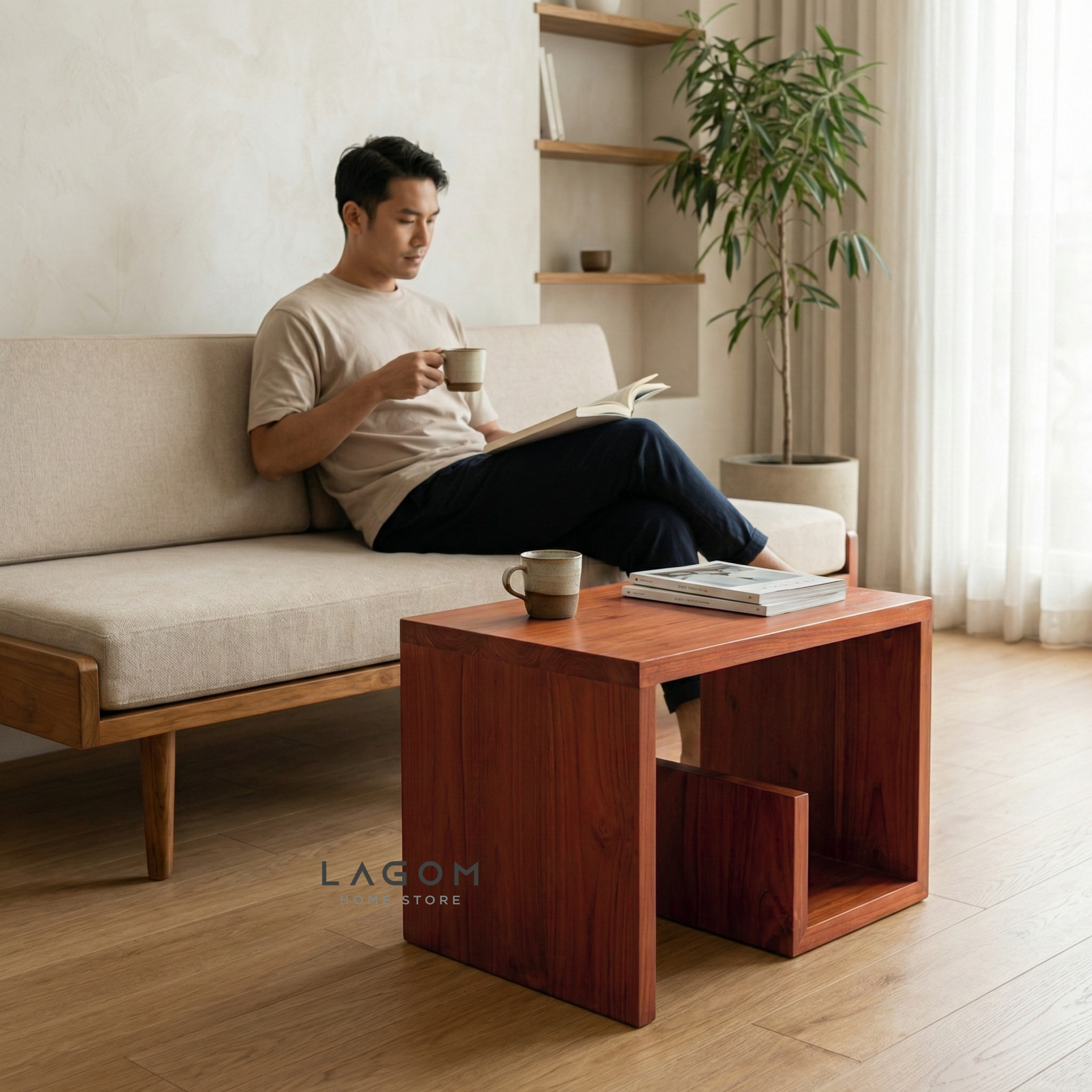 Teak Geometric Side Table Side Table Lagom Home Store Jati Furnitur Teak Furniture Jakarta