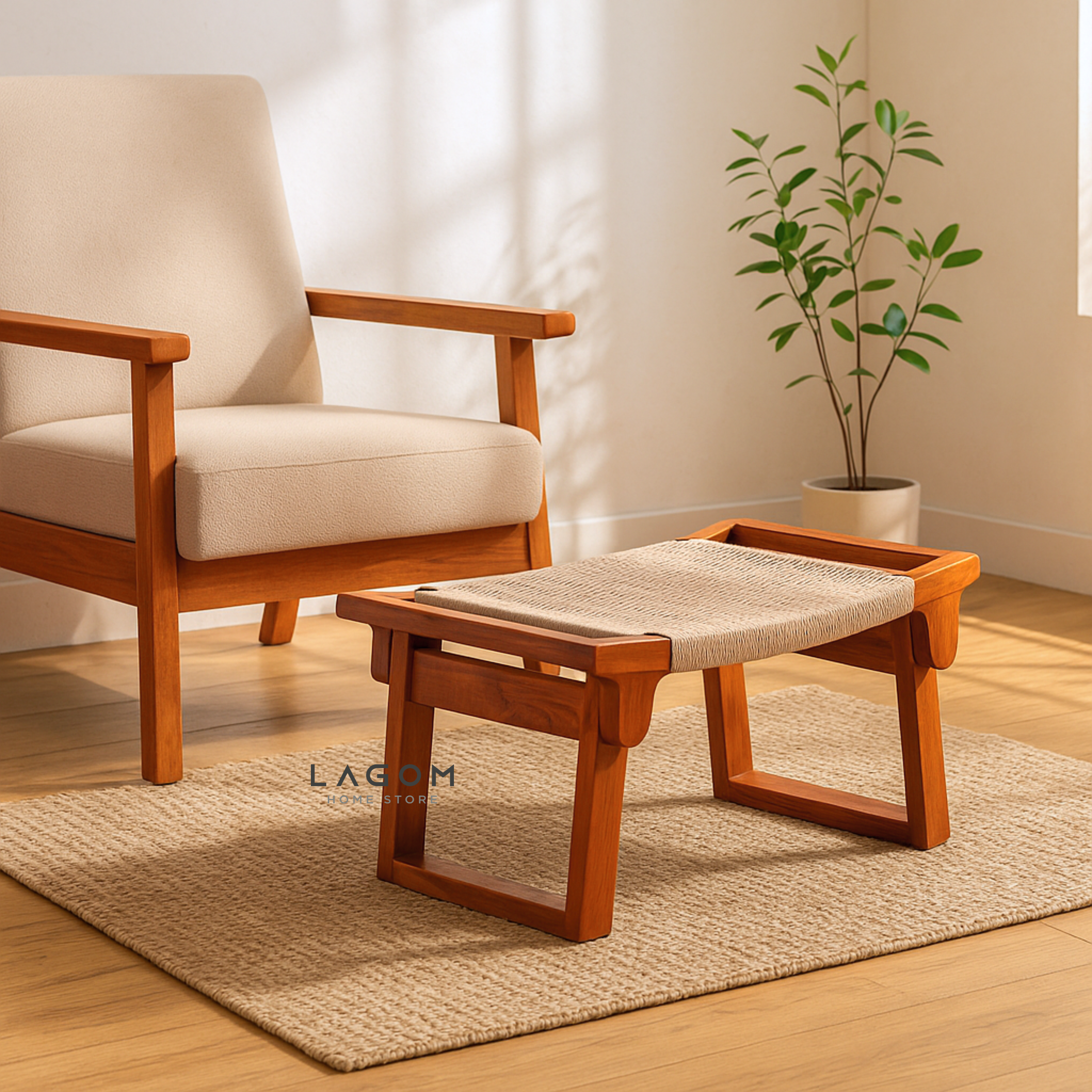 Teak & Loom Foldable Ottoman Stool Ottoman Lagom Home Store Jati Furnitur Teak Furniture Jakarta