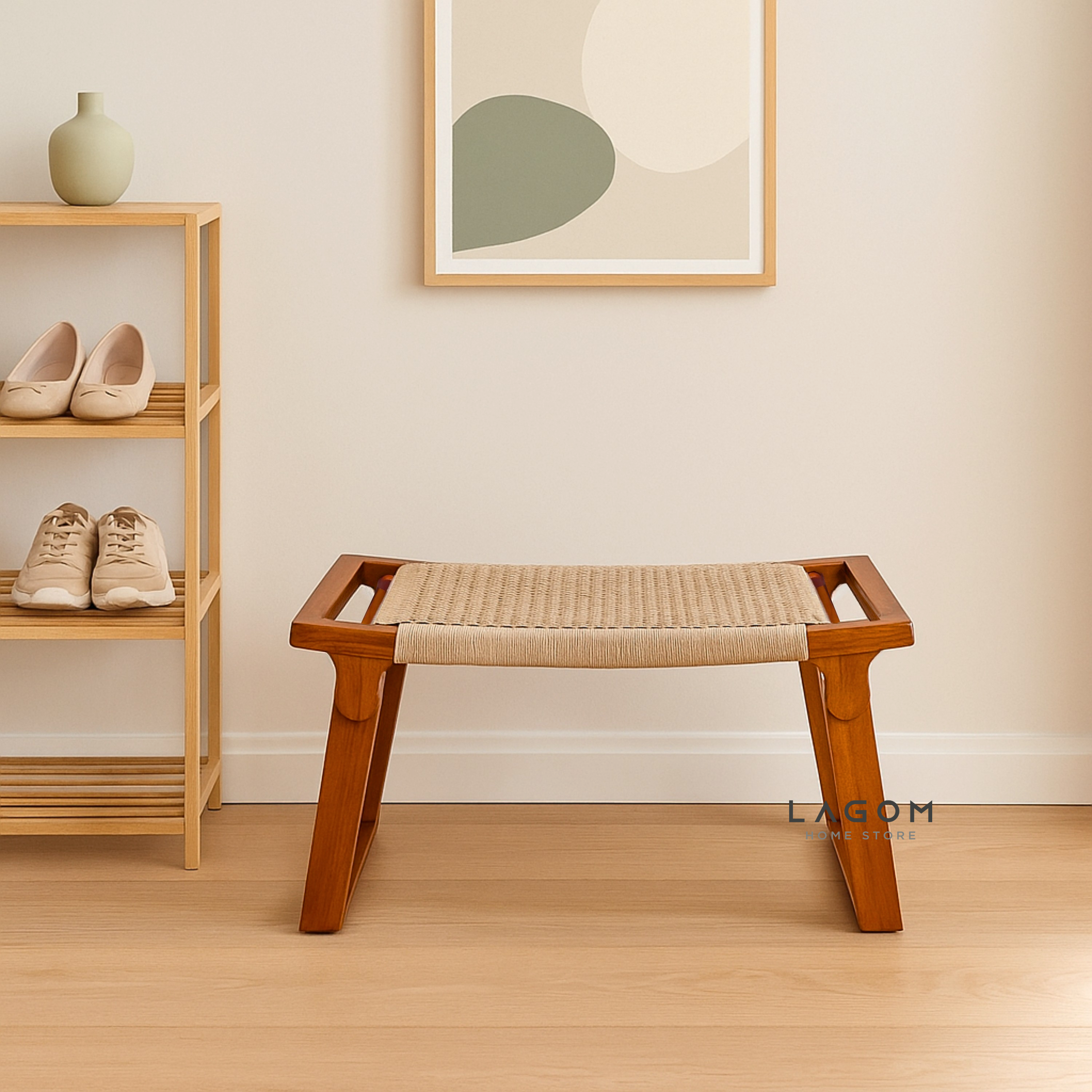 Teak & Loom Foldable Ottoman Stool Ottoman Lagom Home Store Jati Furnitur Teak Furniture Jakarta