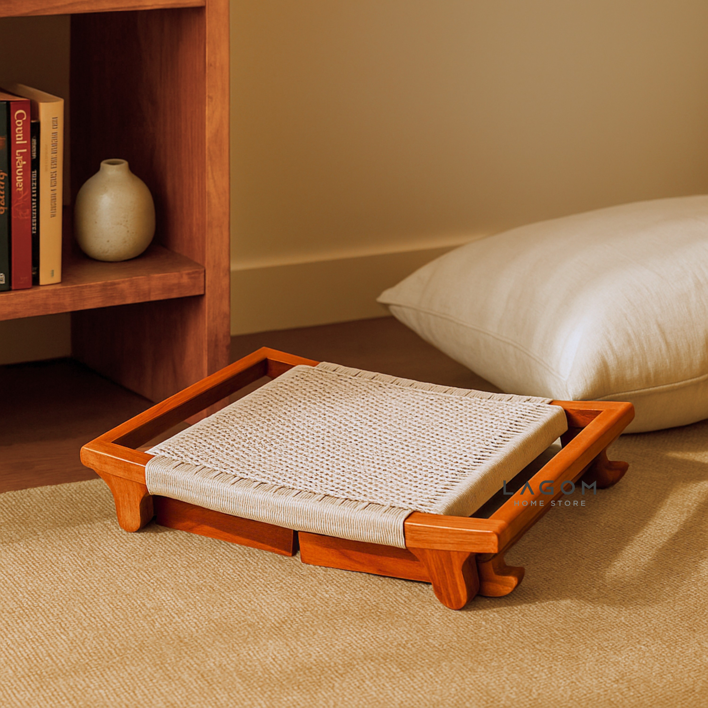 Teak & Loom Foldable Ottoman Stool Ottoman Lagom Home Store Jati Furnitur Teak Furniture Jakarta