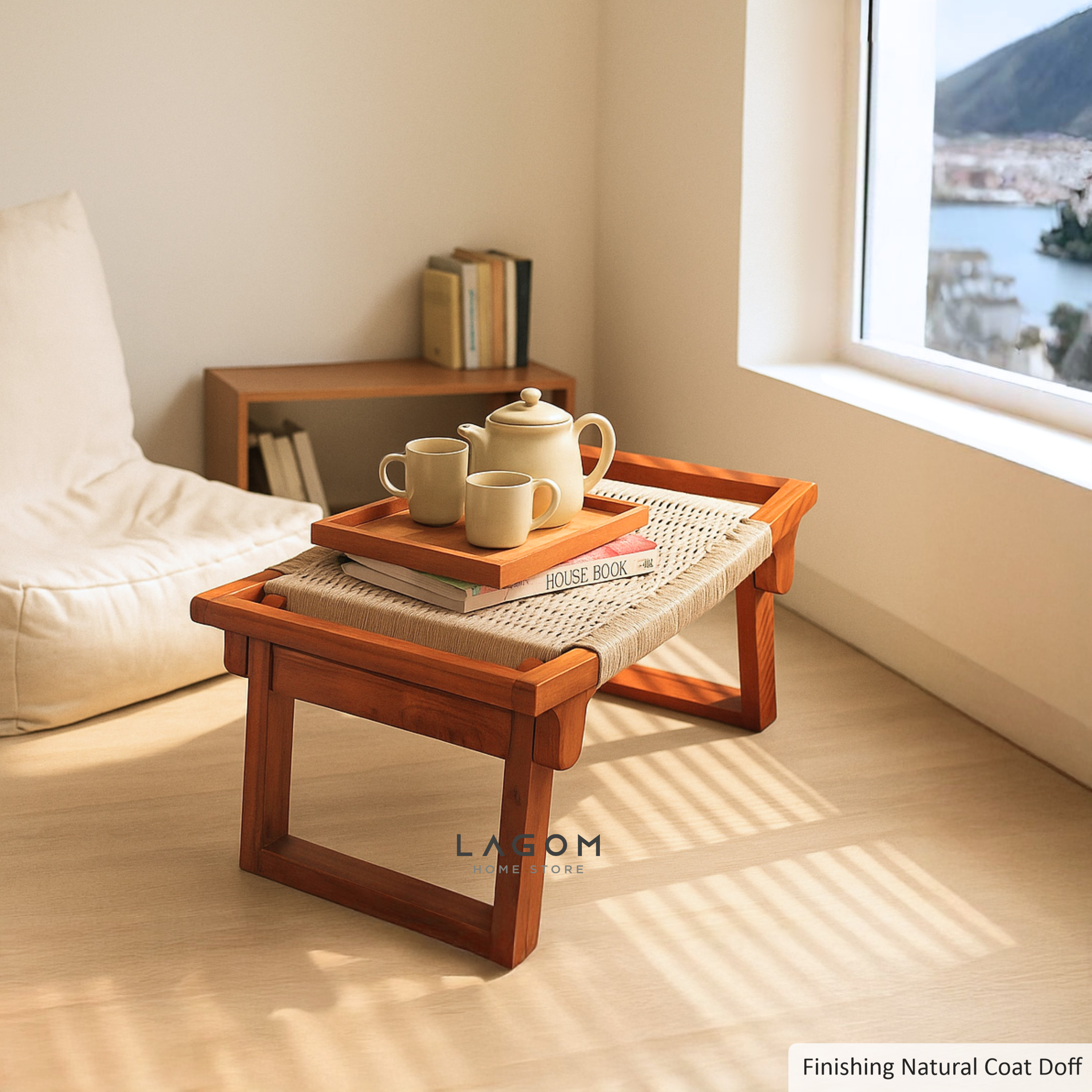 Teak & Loom Foldable Ottoman Stool Ottoman Lagom Home Store Jati Furnitur Teak Furniture Jakarta