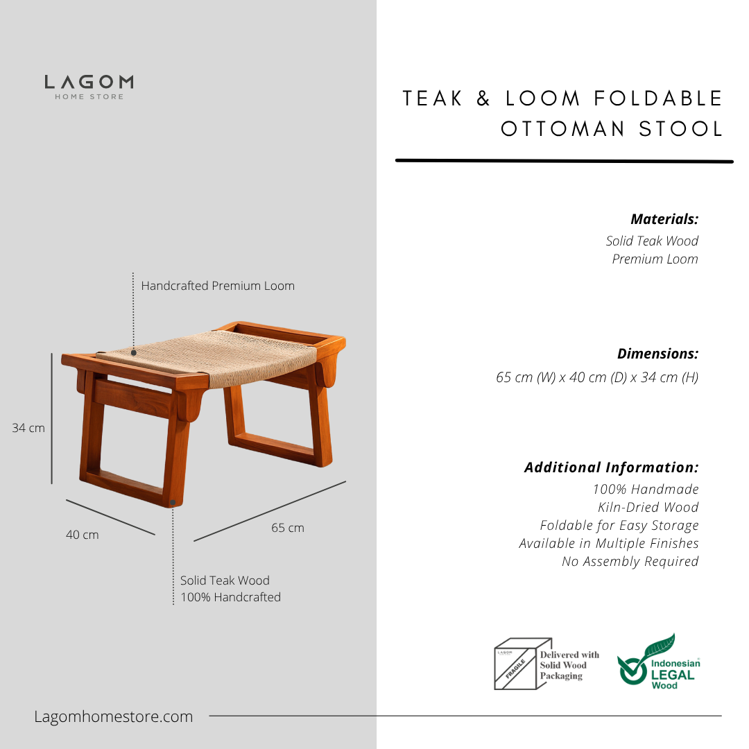 Teak & Loom Foldable Ottoman Stool Ottoman Lagom Home Store Jati Furnitur Teak Furniture Jakarta
