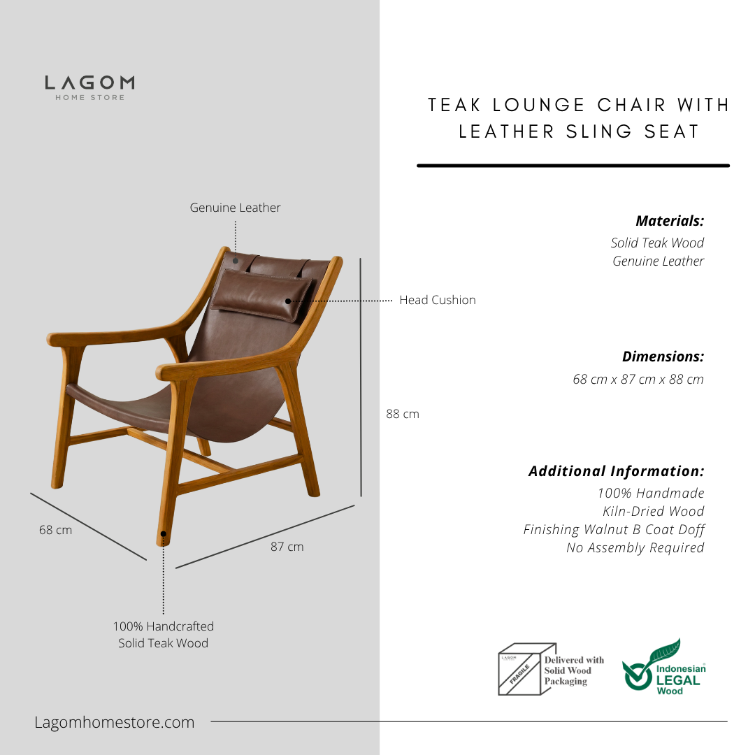 Teak Lounge Chair with Leather Sling Seat Chair Lagom Home Store Jati Furnitur Teak Furniture Jakarta