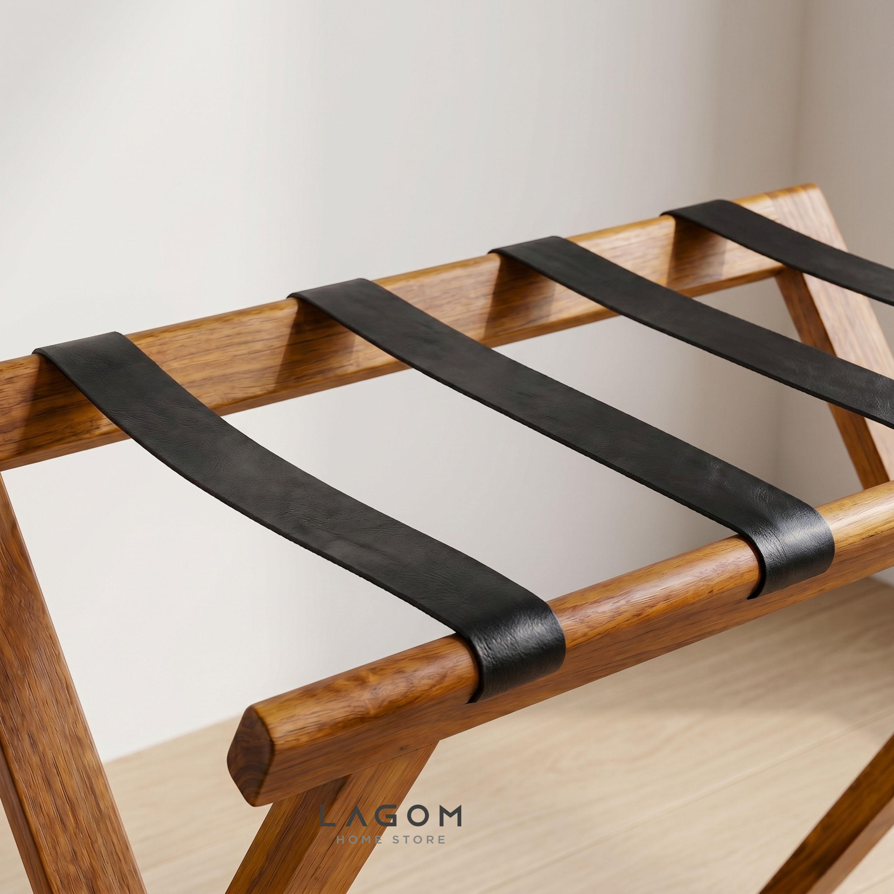 Teak Luggage Rack with Genuine Leather Luggage Rack Lagom Home Store Jati Furnitur Teak Furniture Jakarta