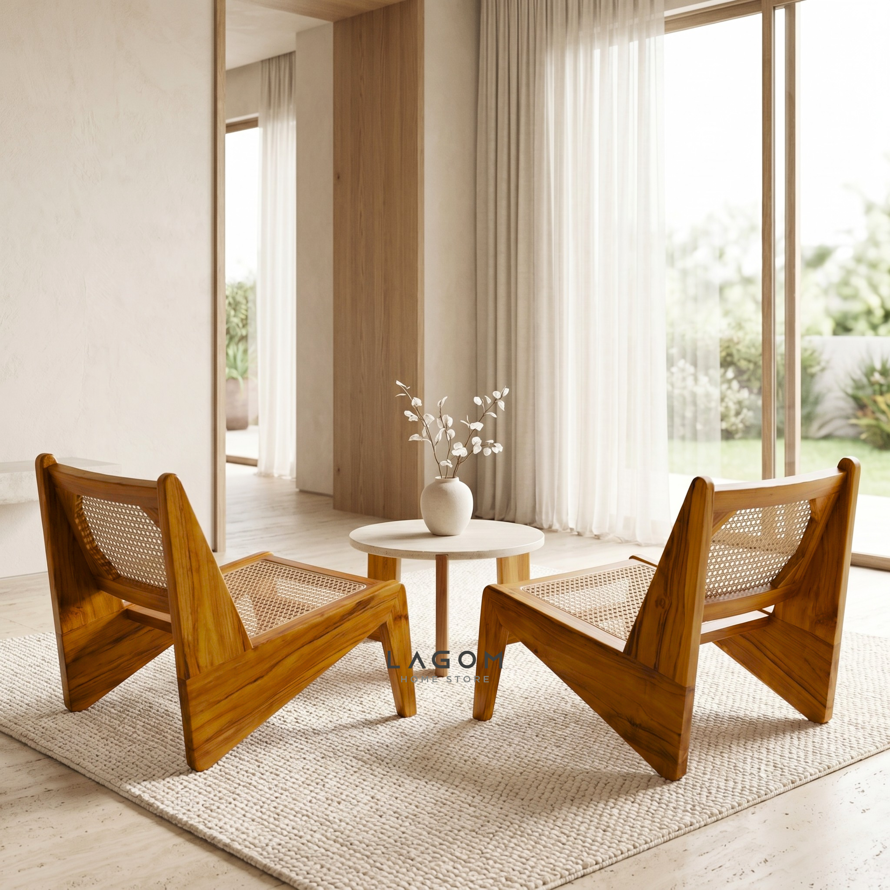 Teak & Rattan Lounge Chair for Indoor & Semi-Outdoor Spaces Chair Lagom Home Store Jati Furnitur Teak Furniture Jakarta