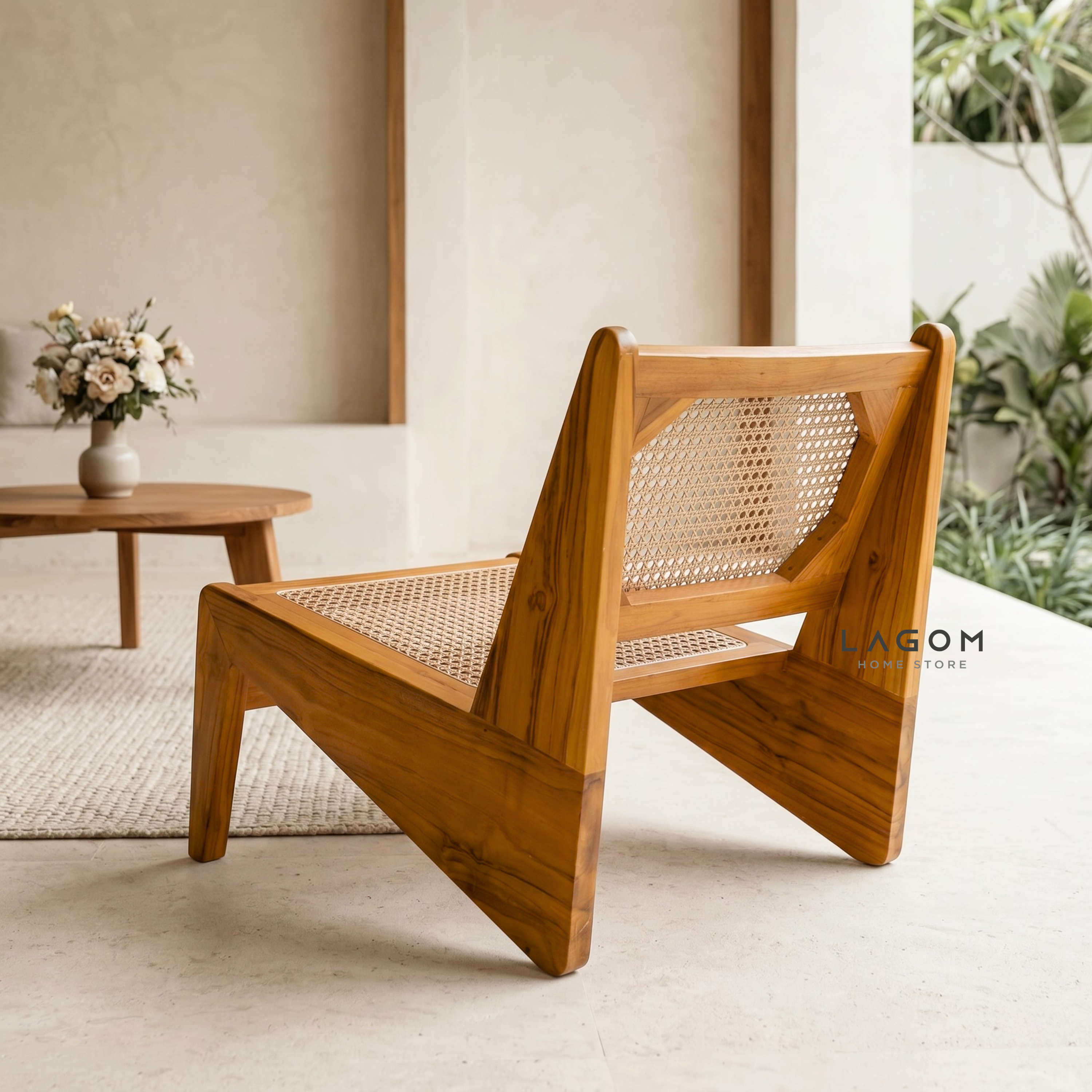 Teak & Rattan Lounge Chair for Indoor & Semi-Outdoor Spaces Chair Lagom Home Store Jati Furnitur Teak Furniture Jakarta