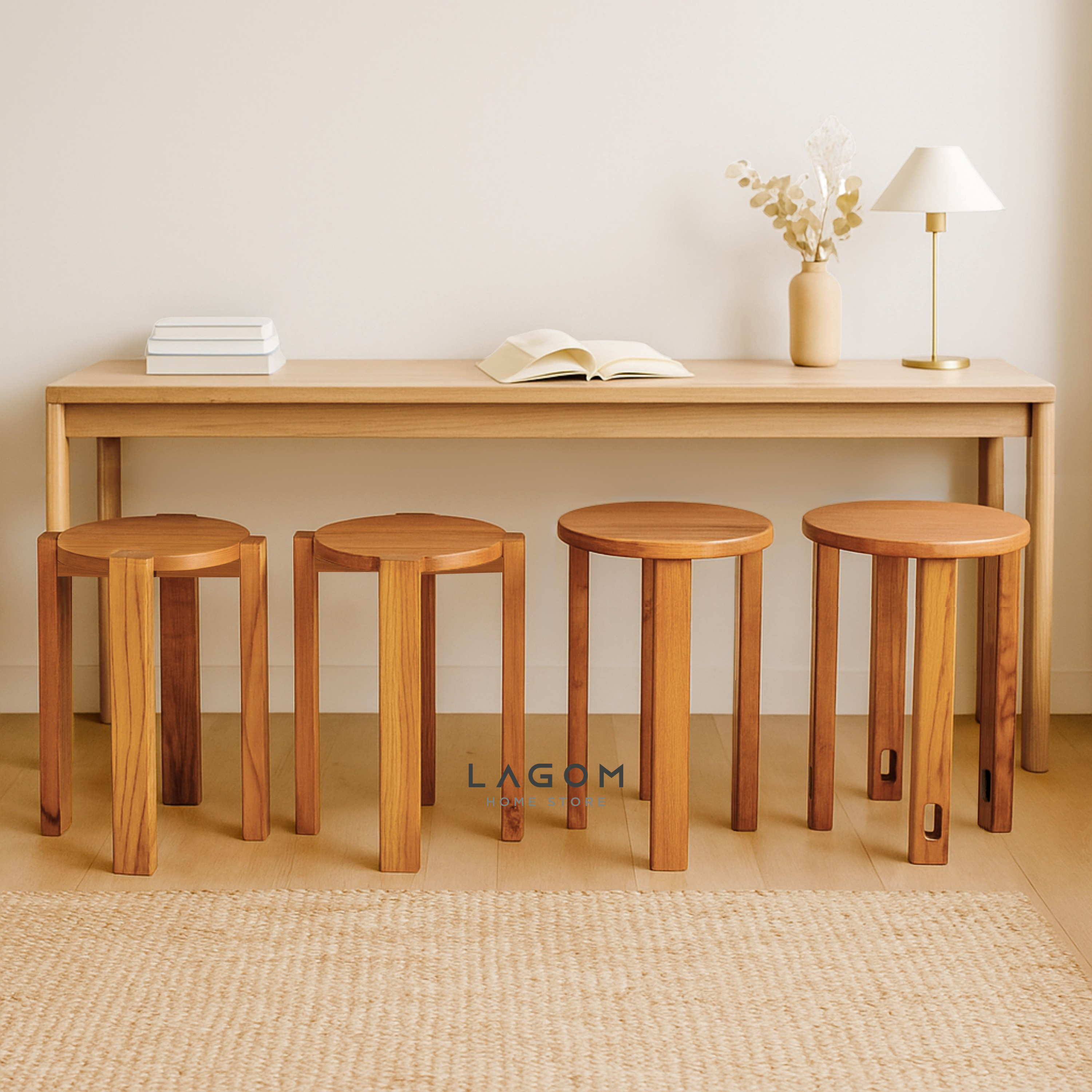 Teak Stackable Stools - Set of 4 Stool Lagom Home Store Jati Furnitur Teak Furniture Jakarta