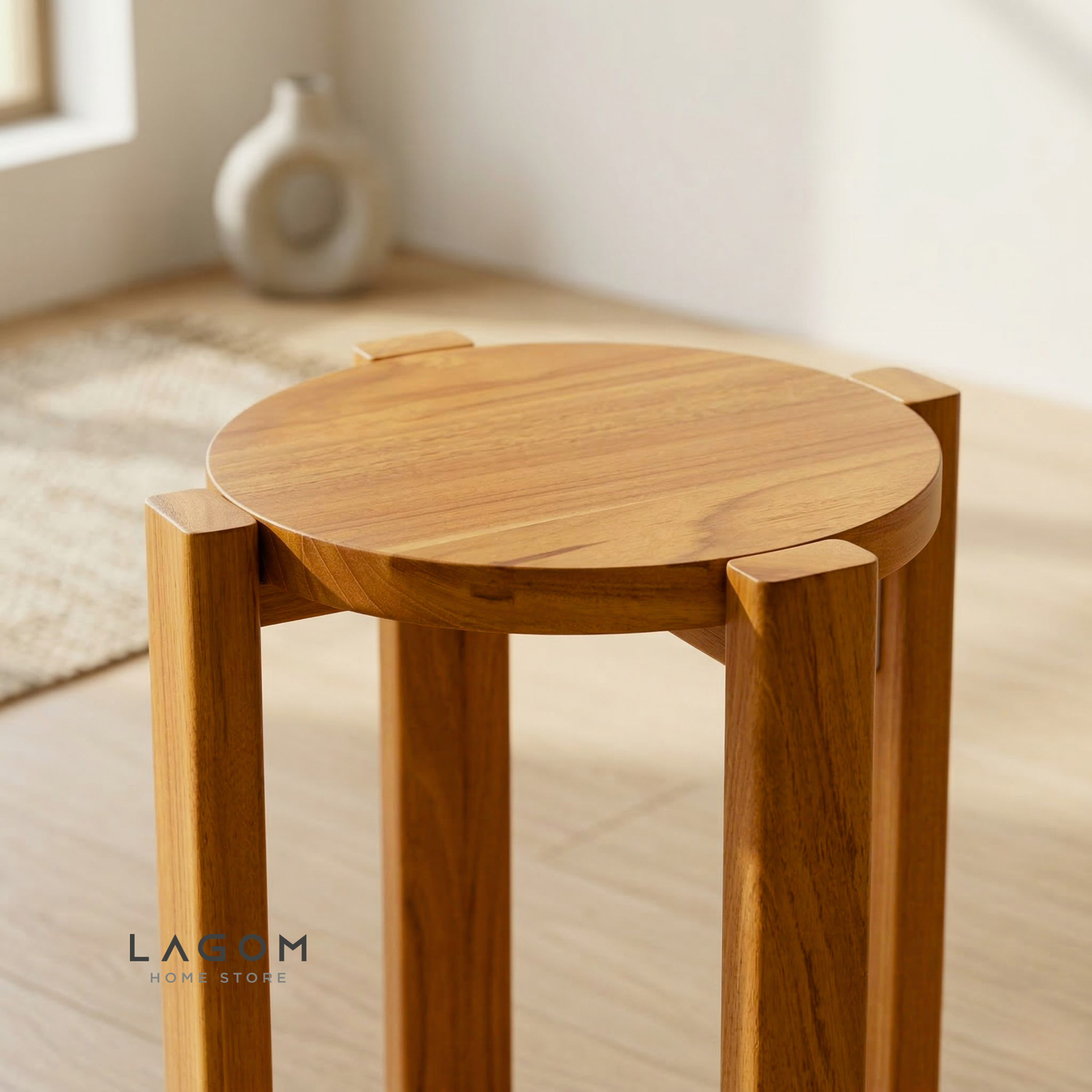 Teak Stackable Stools - Set of 4 Stool Lagom Home Store Jati Furnitur Teak Furniture Jakarta