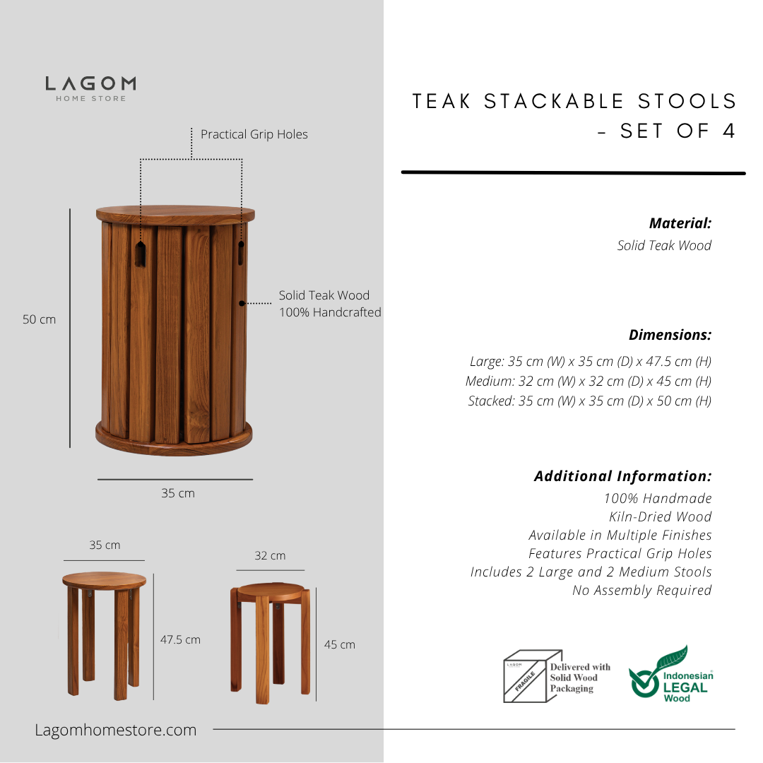 Teak Stackable Stools - Set of 4 Stool Lagom Home Store Jati Furnitur Teak Furniture Jakarta