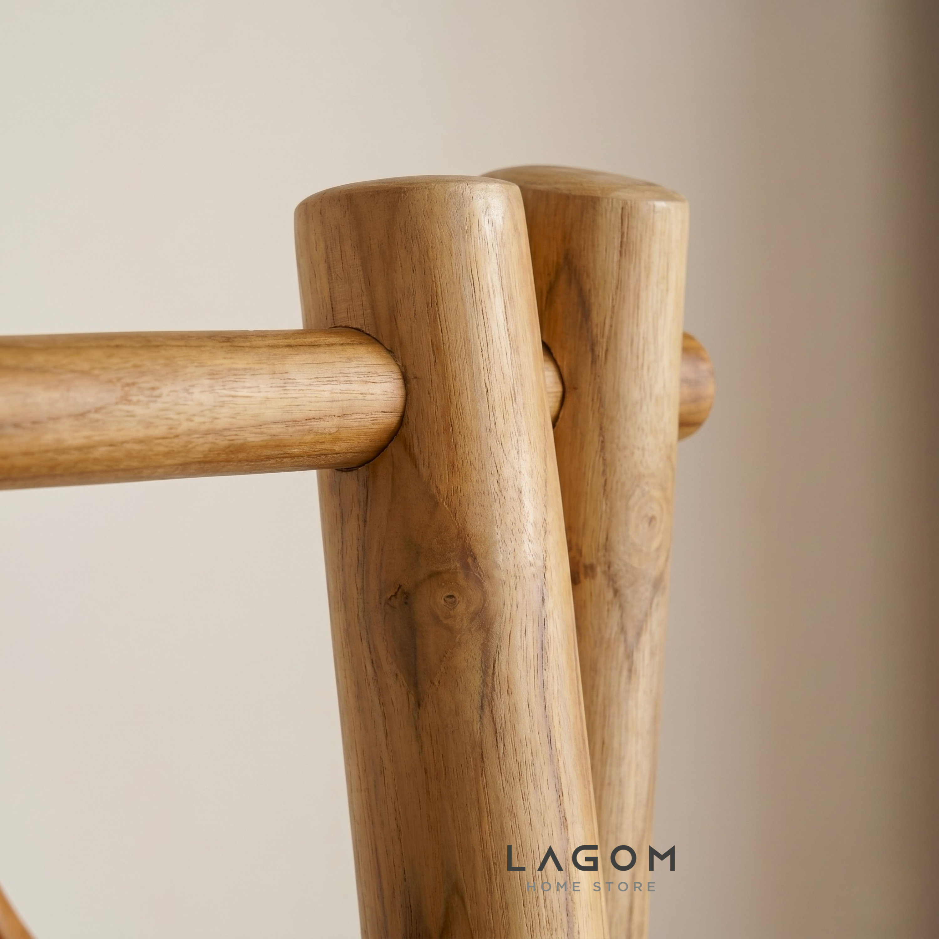 Teak Standing Coat Hanger with Two Shelves Standing Coat Hanger Lagom Home Store Jati Furnitur Teak Furniture Jakarta