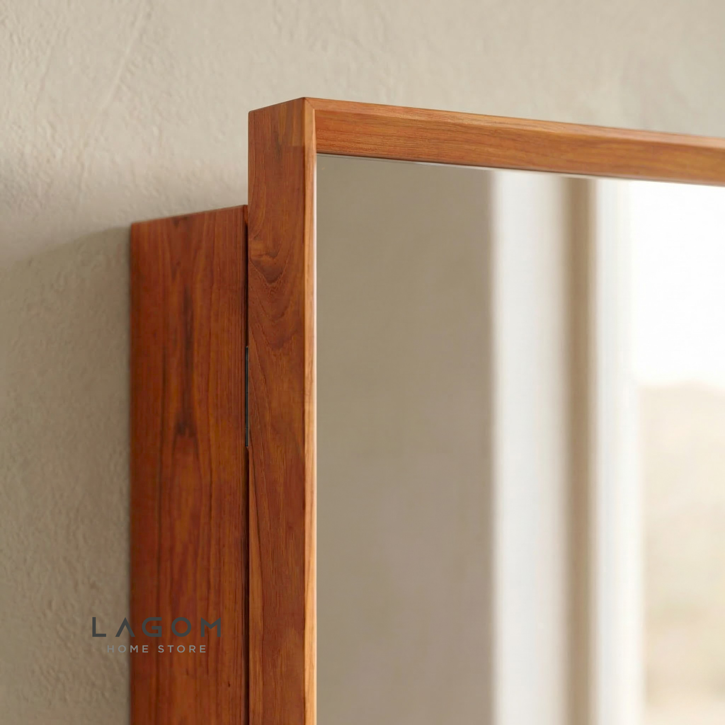 Teak Wall Mirror Cabinet with Hidden Storage Wall Storage Lagom Home Store Jati Furnitur Teak Furniture Jakarta