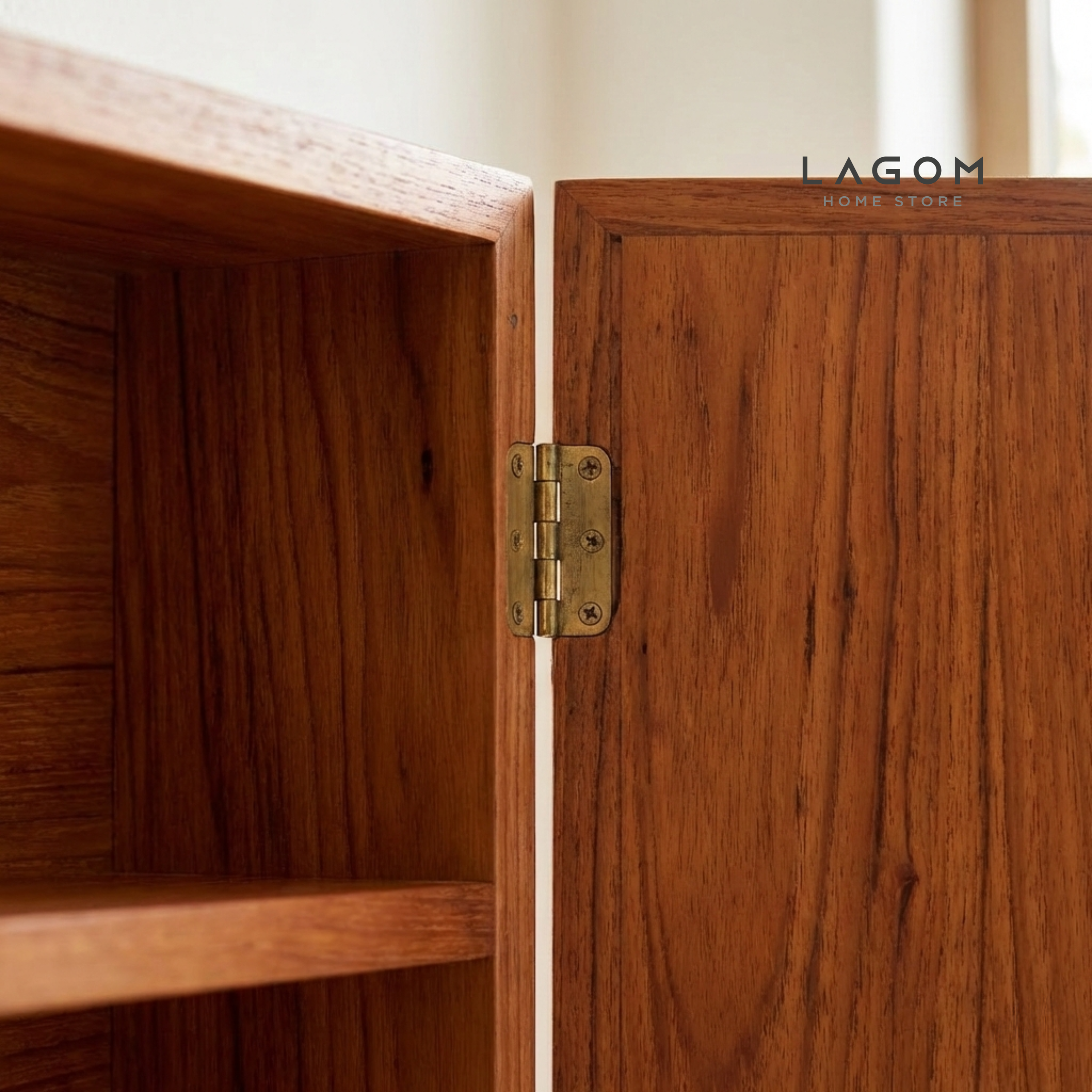 Teak Wall Mirror Cabinet with Storage Shelves Wall Storage Lagom Home Store Jati Furnitur Teak Furniture Jakarta