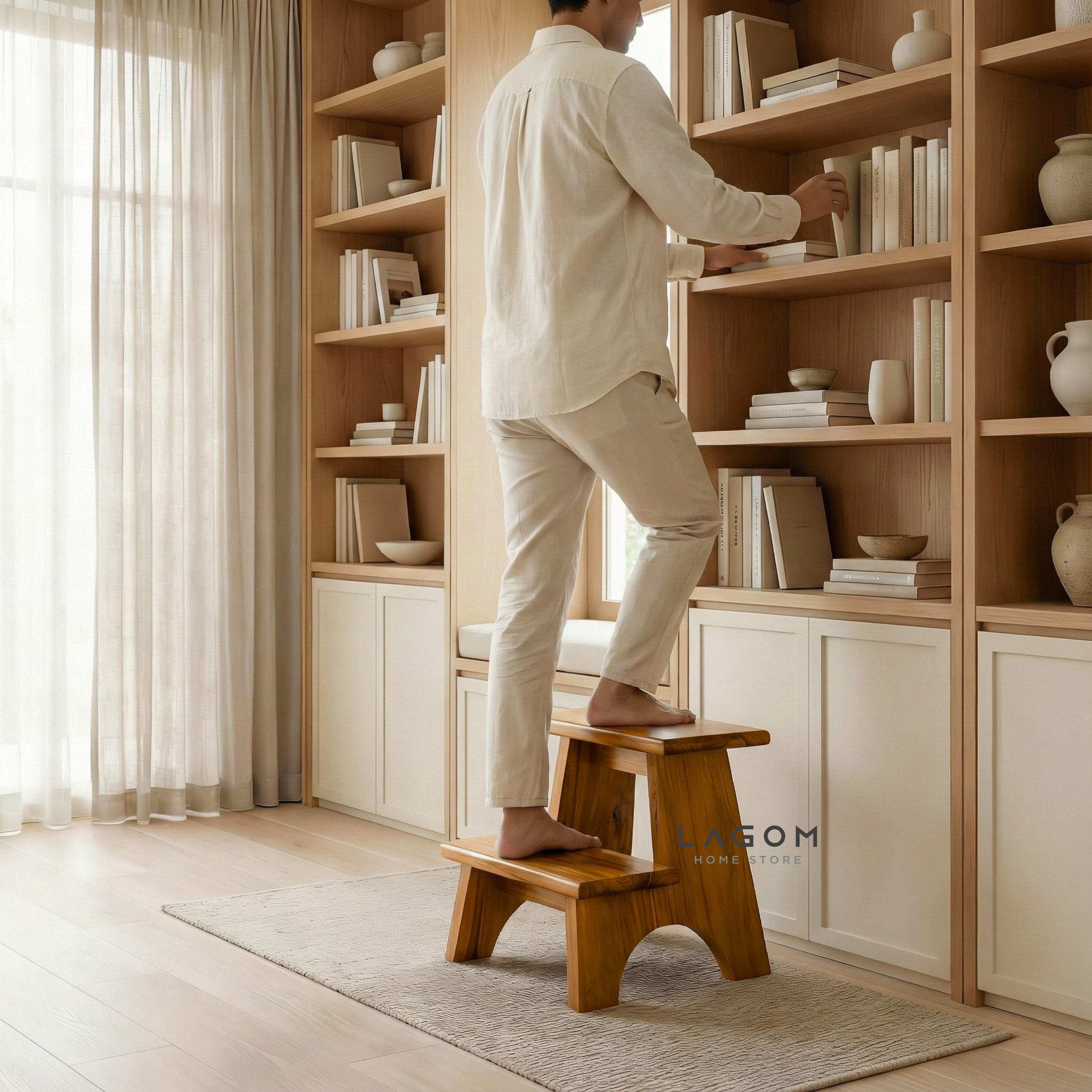 Teak Wood 2-Step Stool Step Stool Lagom Home Store Jati Furnitur Teak Furniture Jakarta