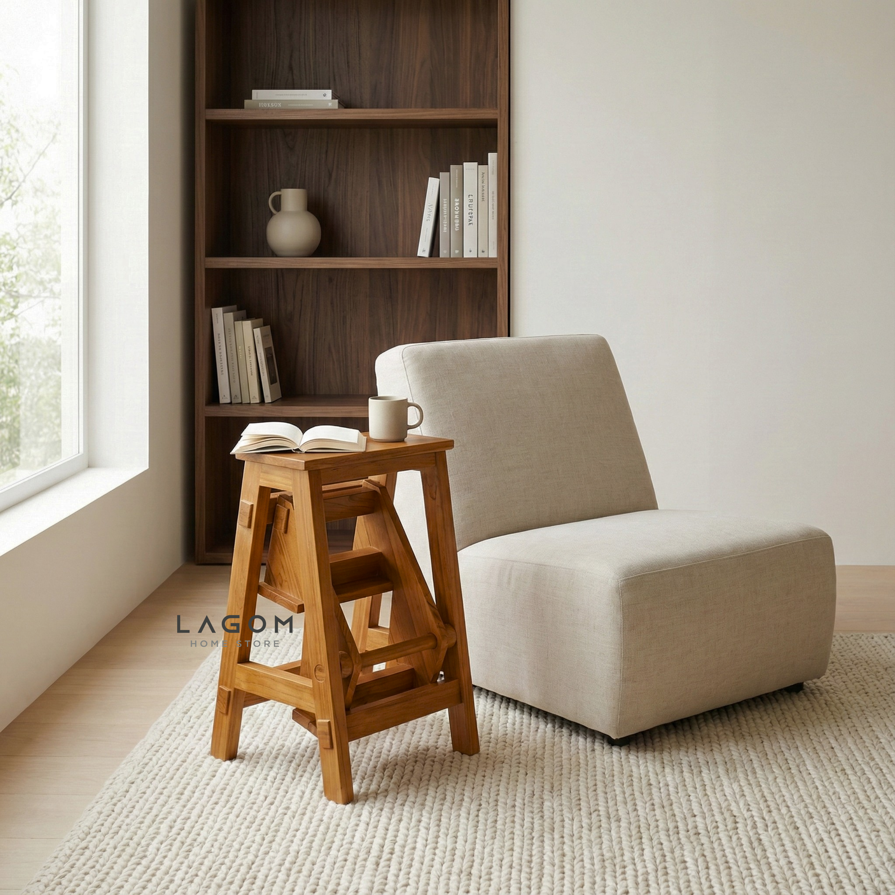 Teak Wood Convertible Step Stool & Bar Stool Step Stool Lagom Home Store Jati Furnitur Teak Furniture Jakarta