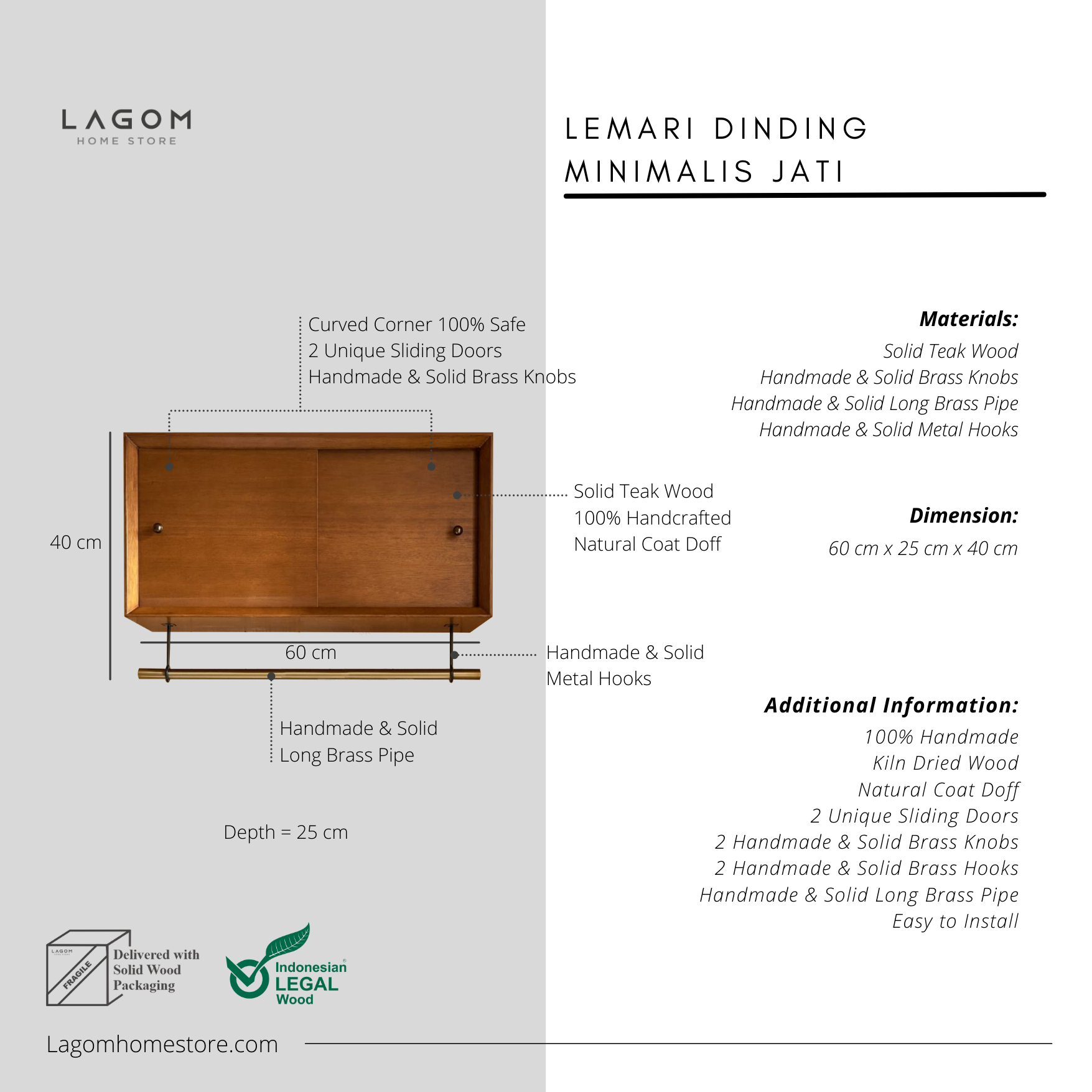 Teak Wood Wall Cabinet with Towel Rack Wall Storage Lagom Home Store Jati Furnitur Teak Furniture Jakarta
