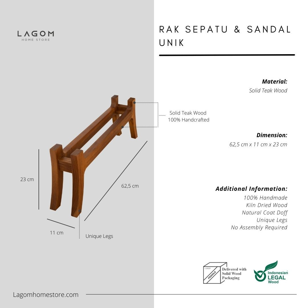 Tempat Sepatu & Sandal Unik dari Kayu Jati Solid Shoe Rack Lagom Home Store Jati Furnitur Teak Furniture Jakarta