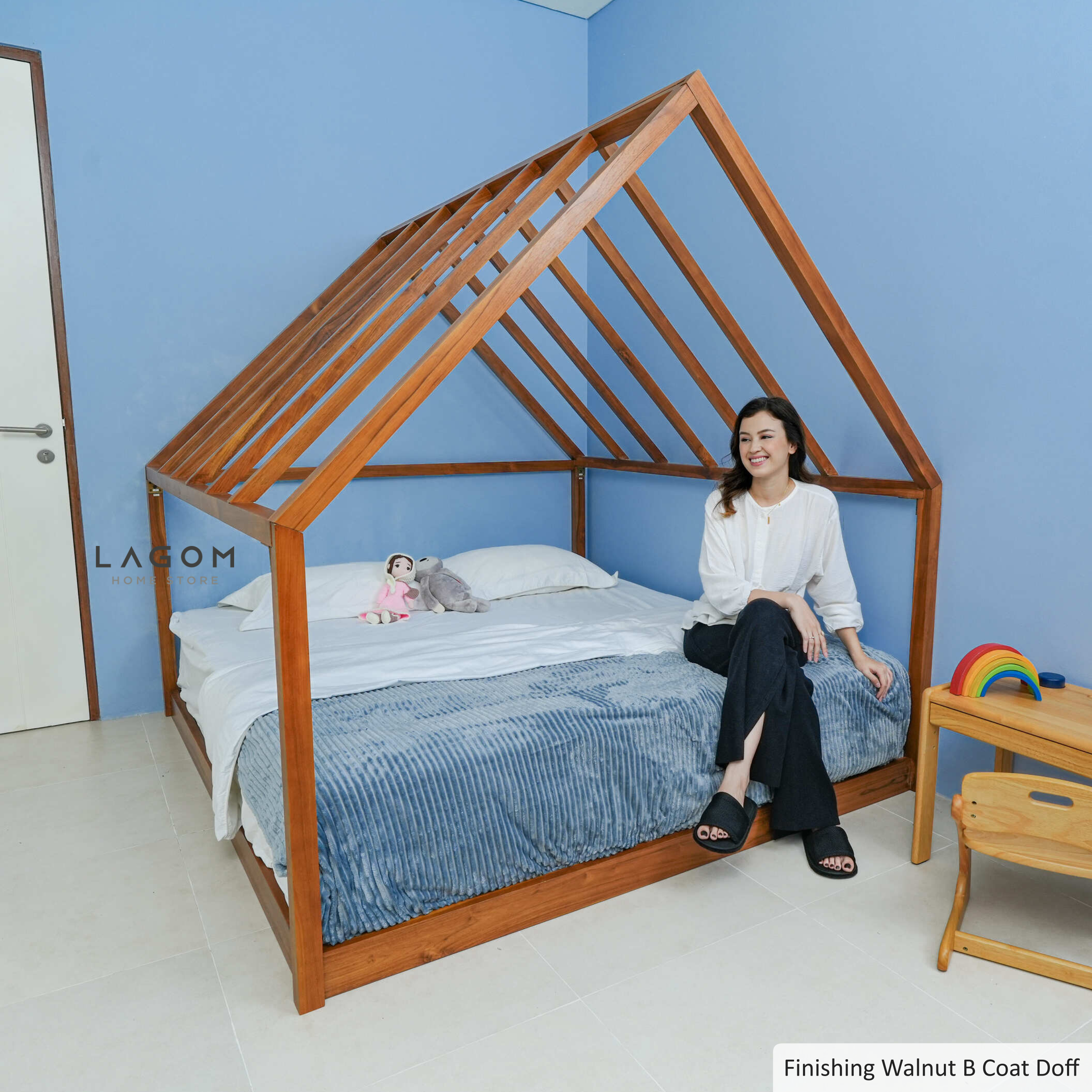 Tempat Tidur/House Bed/Montessori Bed Material Kayu Jati 191 cm x 211 cm x 188.3 cm (Mattress 180 cm x 200 cm) Bed Frame Lagom Home Store Jati Furnitur Teak Furniture Jakarta