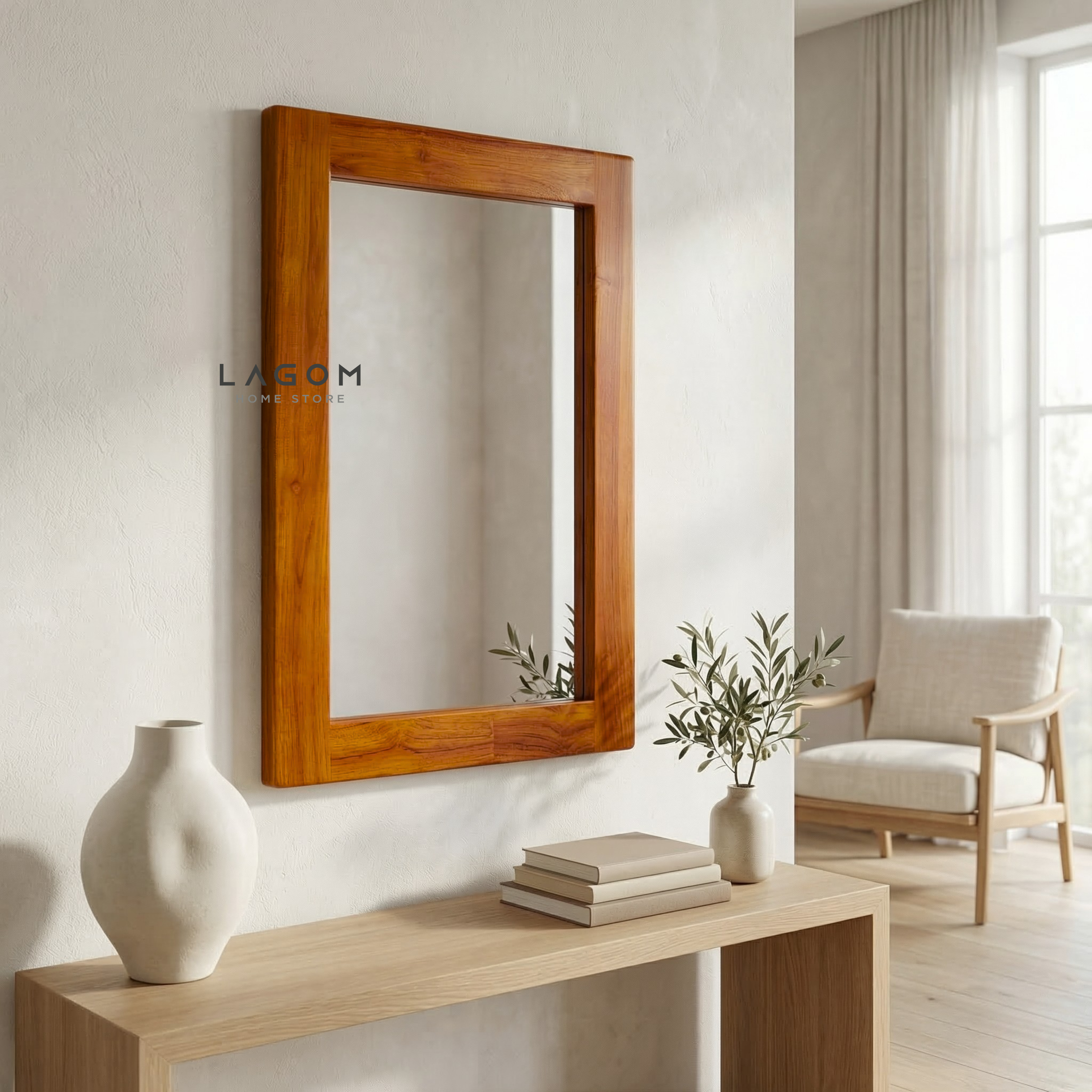 Timeless Rectangular Mirror in Teak Wood Mirror Lagom Home Store Jati Furnitur Teak Furniture Jakarta