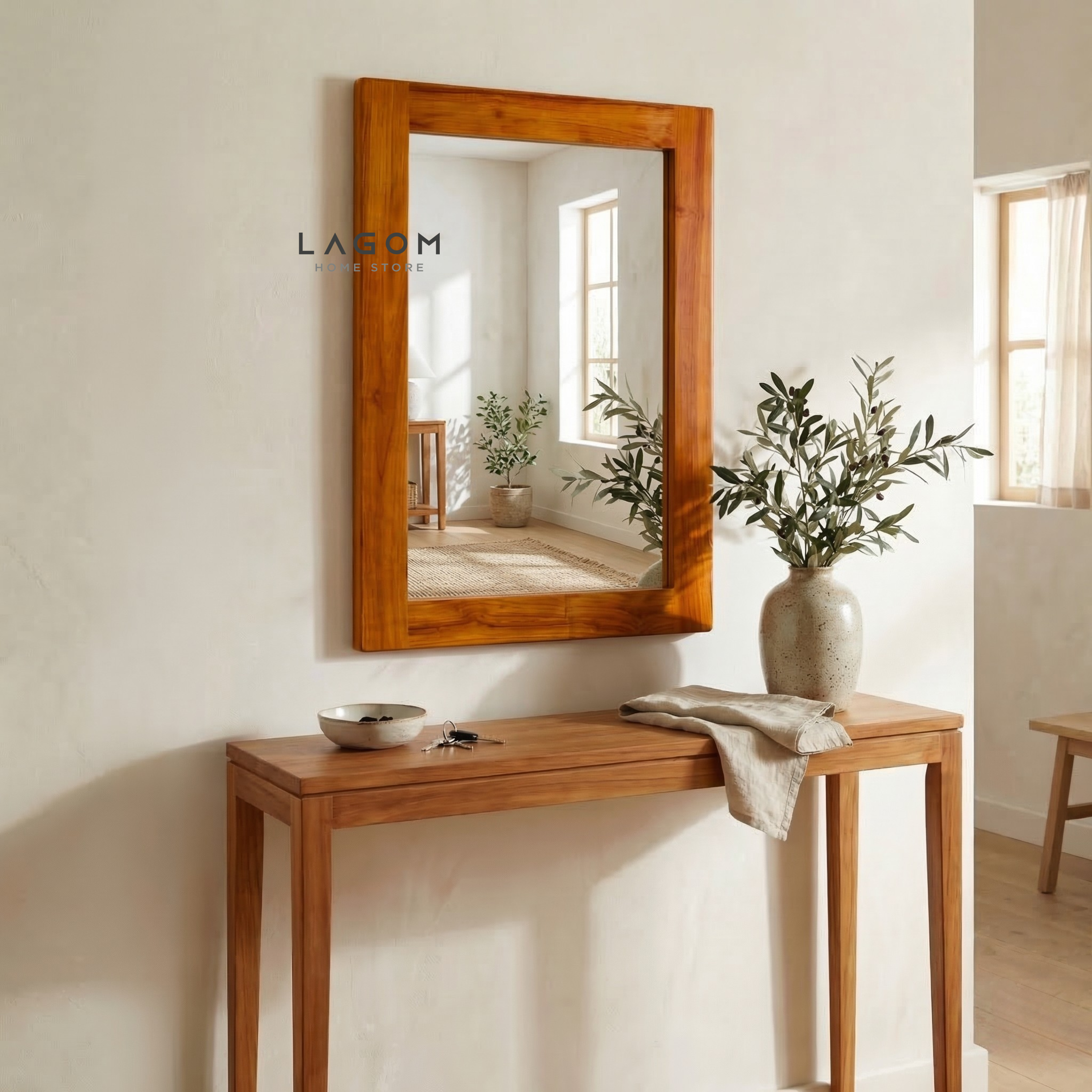 Timeless Rectangular Mirror in Teak Wood Mirror Lagom Home Store Jati Furnitur Teak Furniture Jakarta