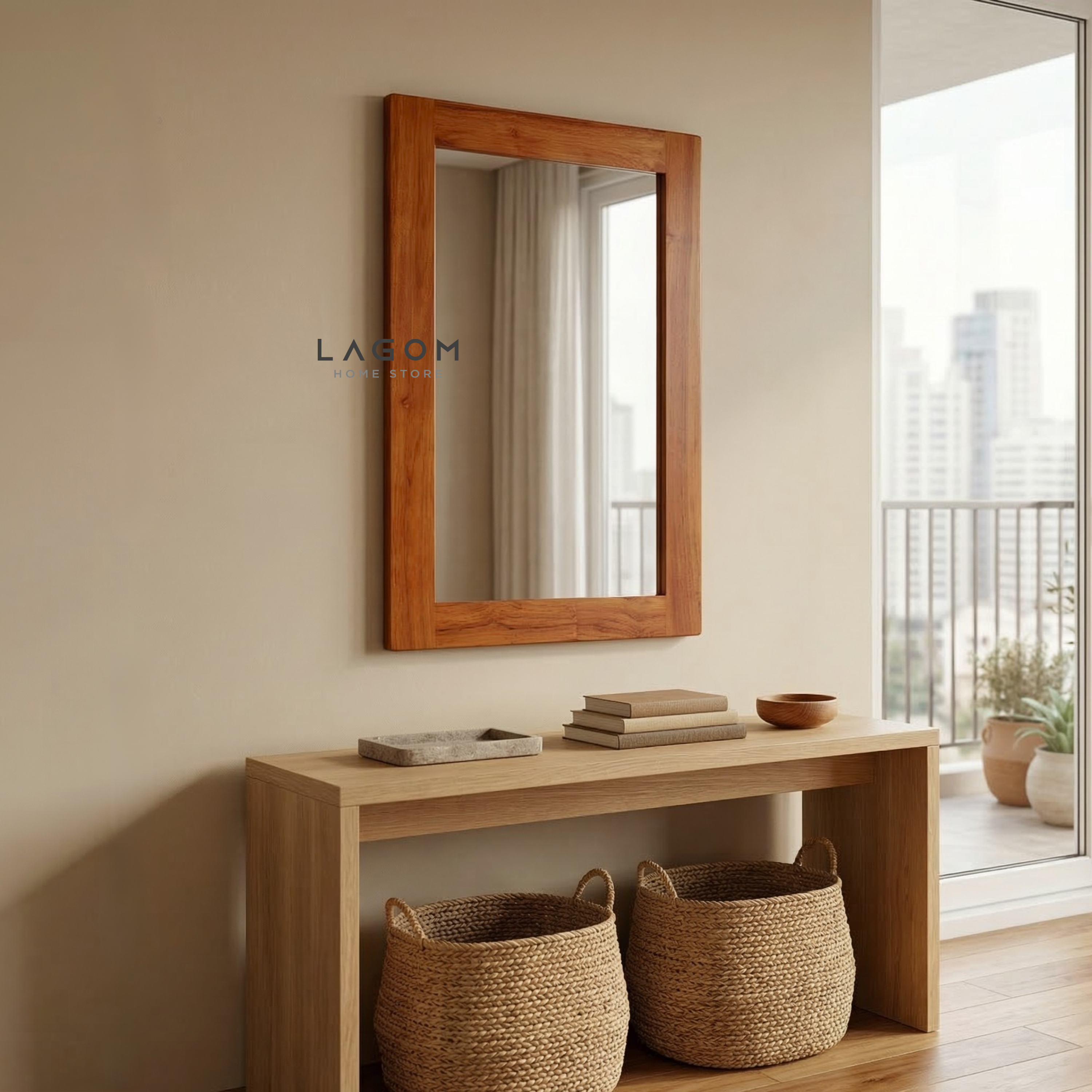 Timeless Rectangular Mirror in Teak Wood Mirror Lagom Home Store Jati Furnitur Teak Furniture Jakarta