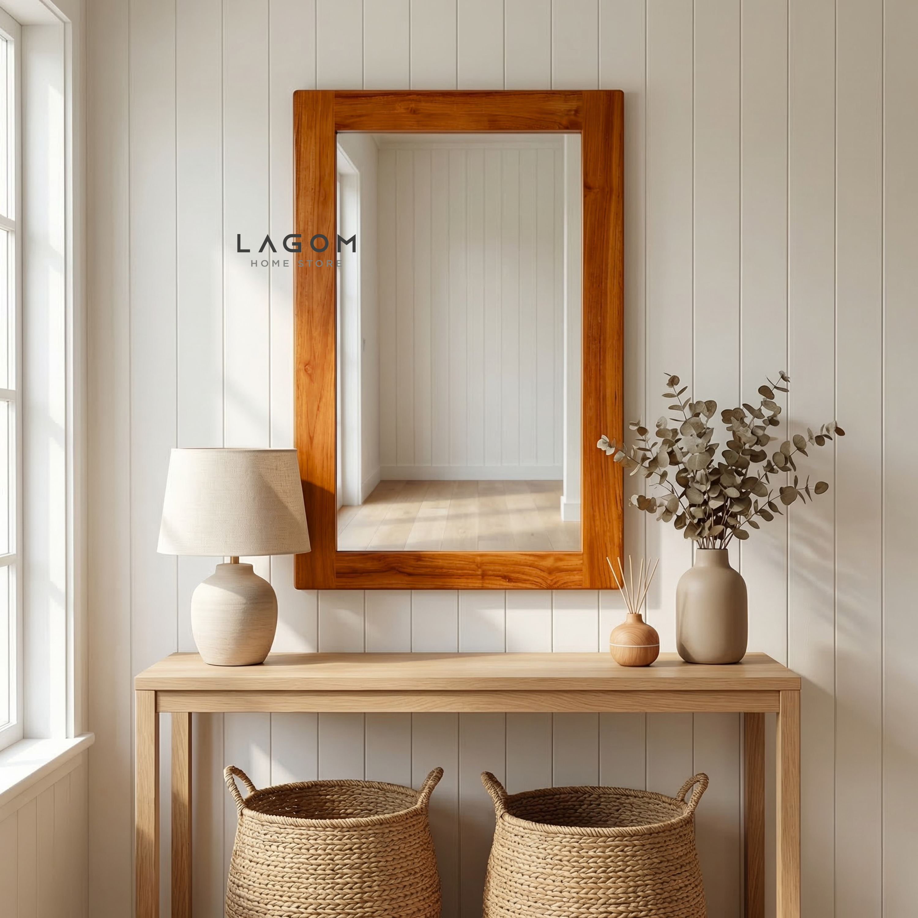 Timeless Rectangular Mirror in Teak Wood Mirror Lagom Home Store Jati Furnitur Teak Furniture Jakarta