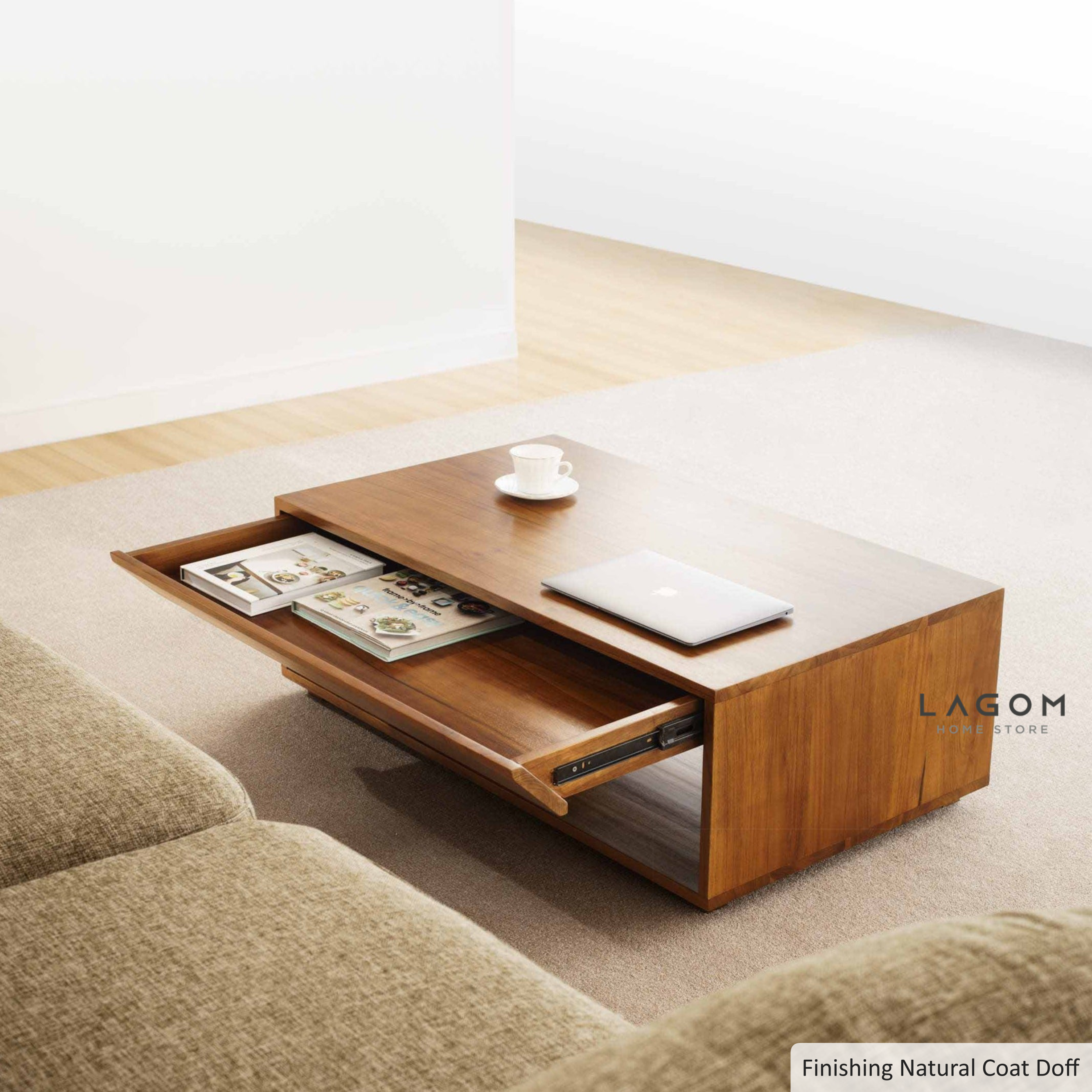 Timeless Teak Coffee Table with Seamless Storage Coffee Table Lagom Home Store Jati Furnitur Teak Furniture Jakarta