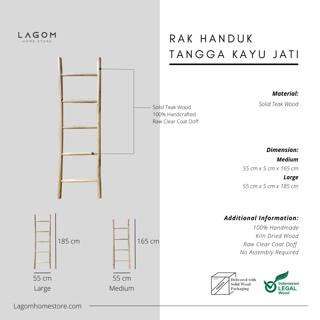 Rak Estetis Bentuk Tangga dari Kayu Jati Solid Towel Rack Lagom Home Store Jati Furnitur Teak Furniture Jakarta