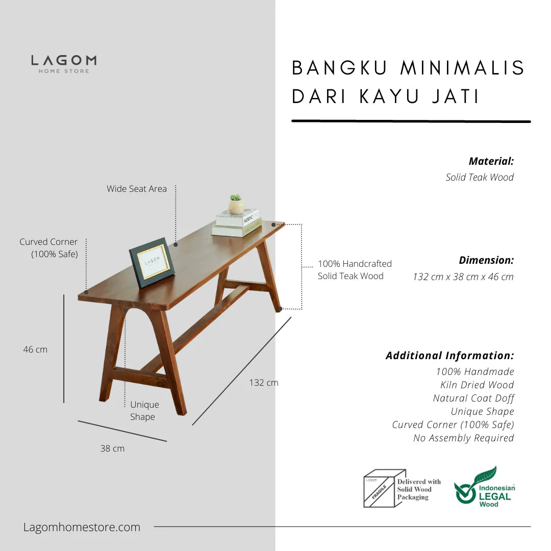 Bangku Panjang Minimalis dari Kayu Jati Bench Seat Lagom Home Store Jati Furnitur Teak Furniture Jakarta