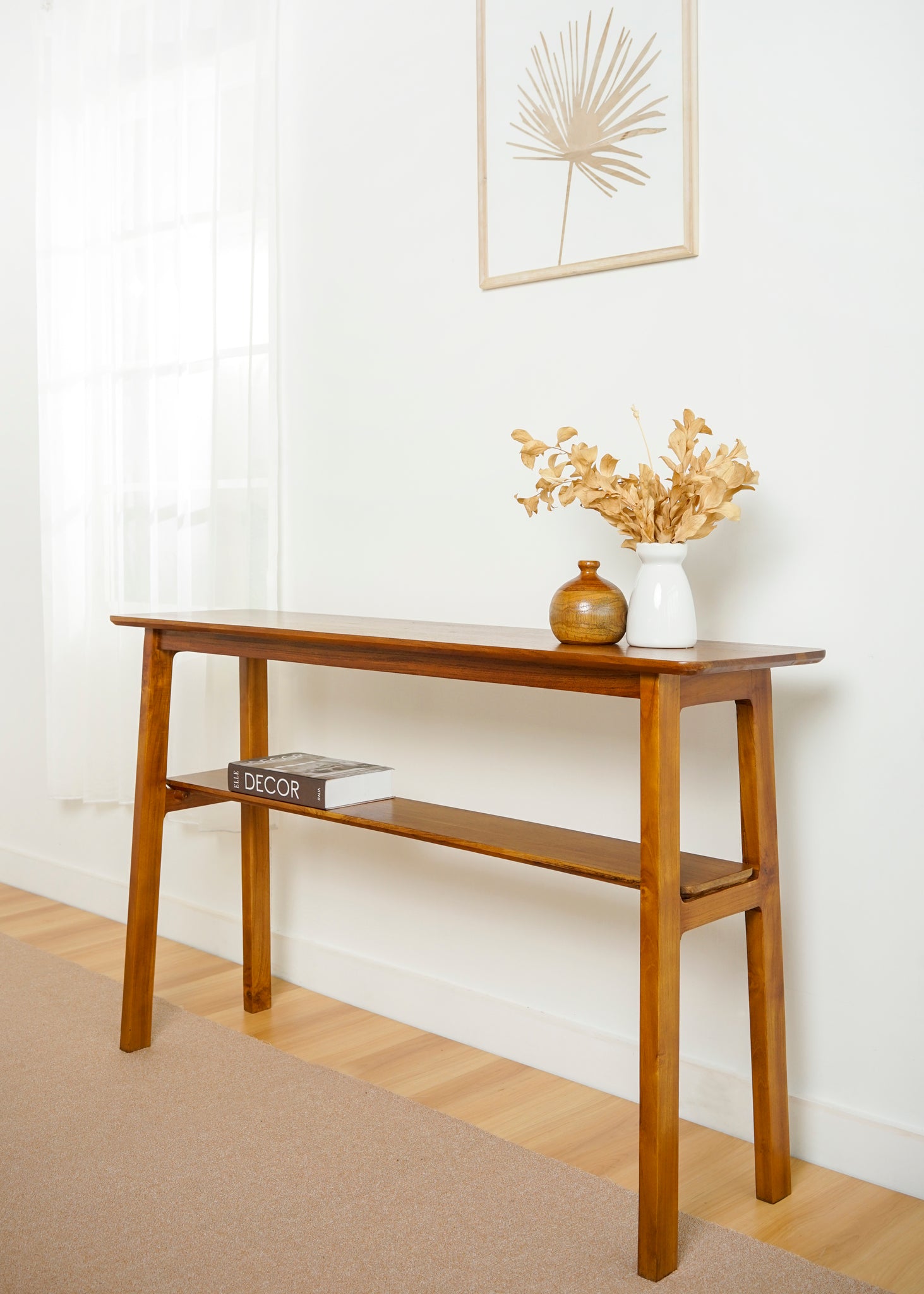 Meja Konsol dengan Ambalan Lebar dan Panjang Console Table Lagom Home Store Jati Furnitur Teak Furniture Jakarta