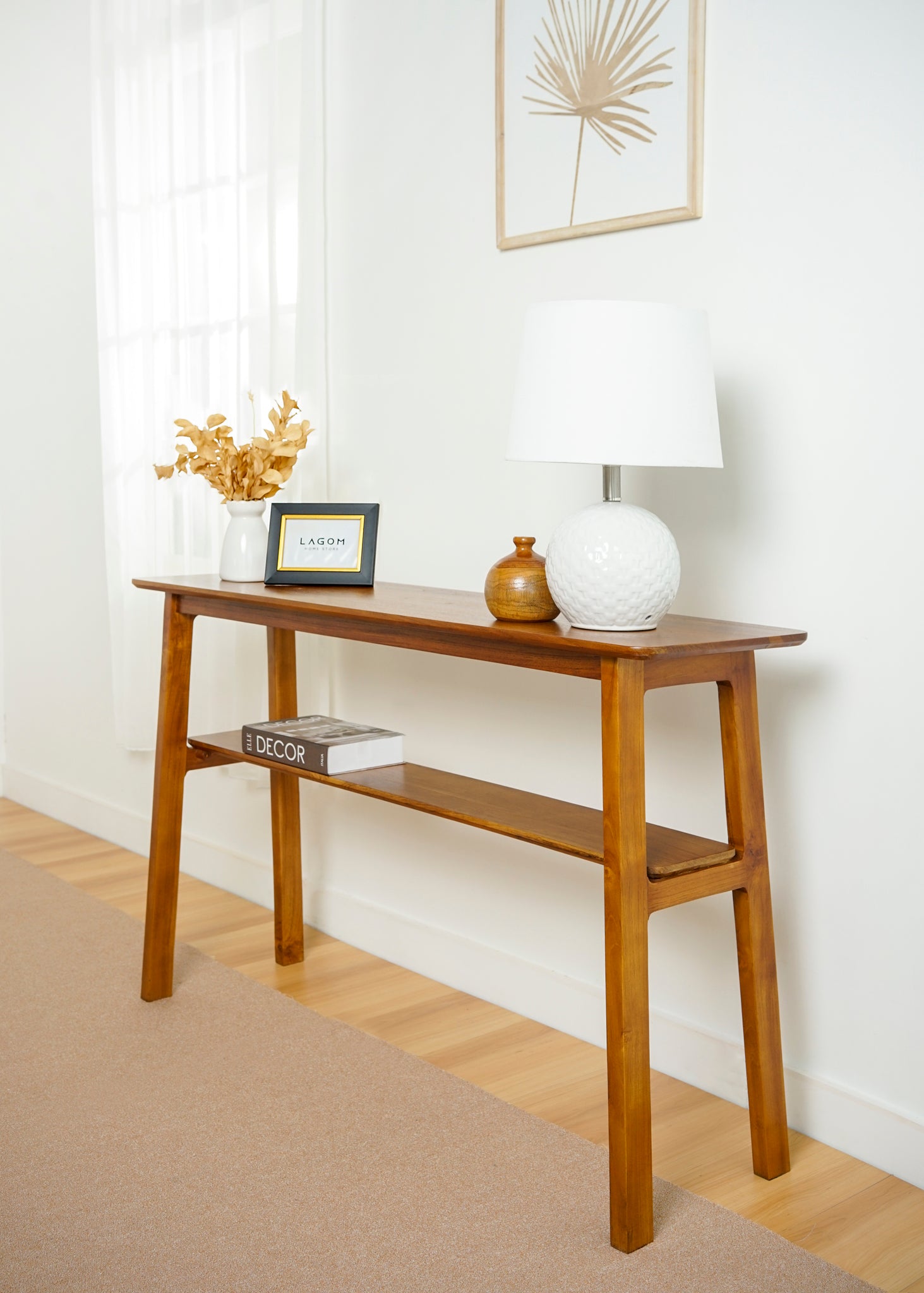 Meja Konsol dengan Ambalan Lebar dan Panjang Console Table Lagom Home Store Jati Furnitur Teak Furniture Jakarta